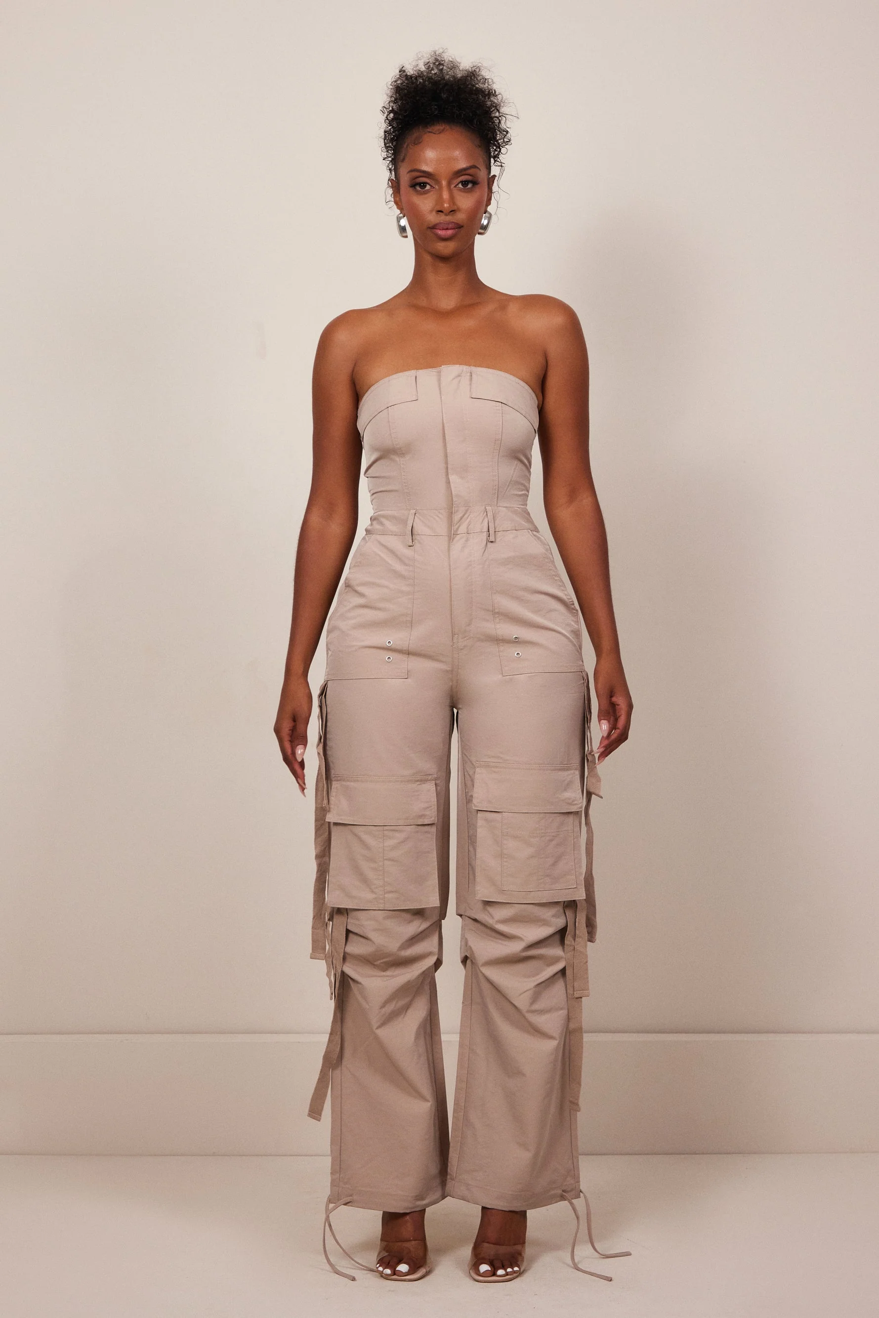 Bandeau cargo jumpsuit - Stone - Image 2