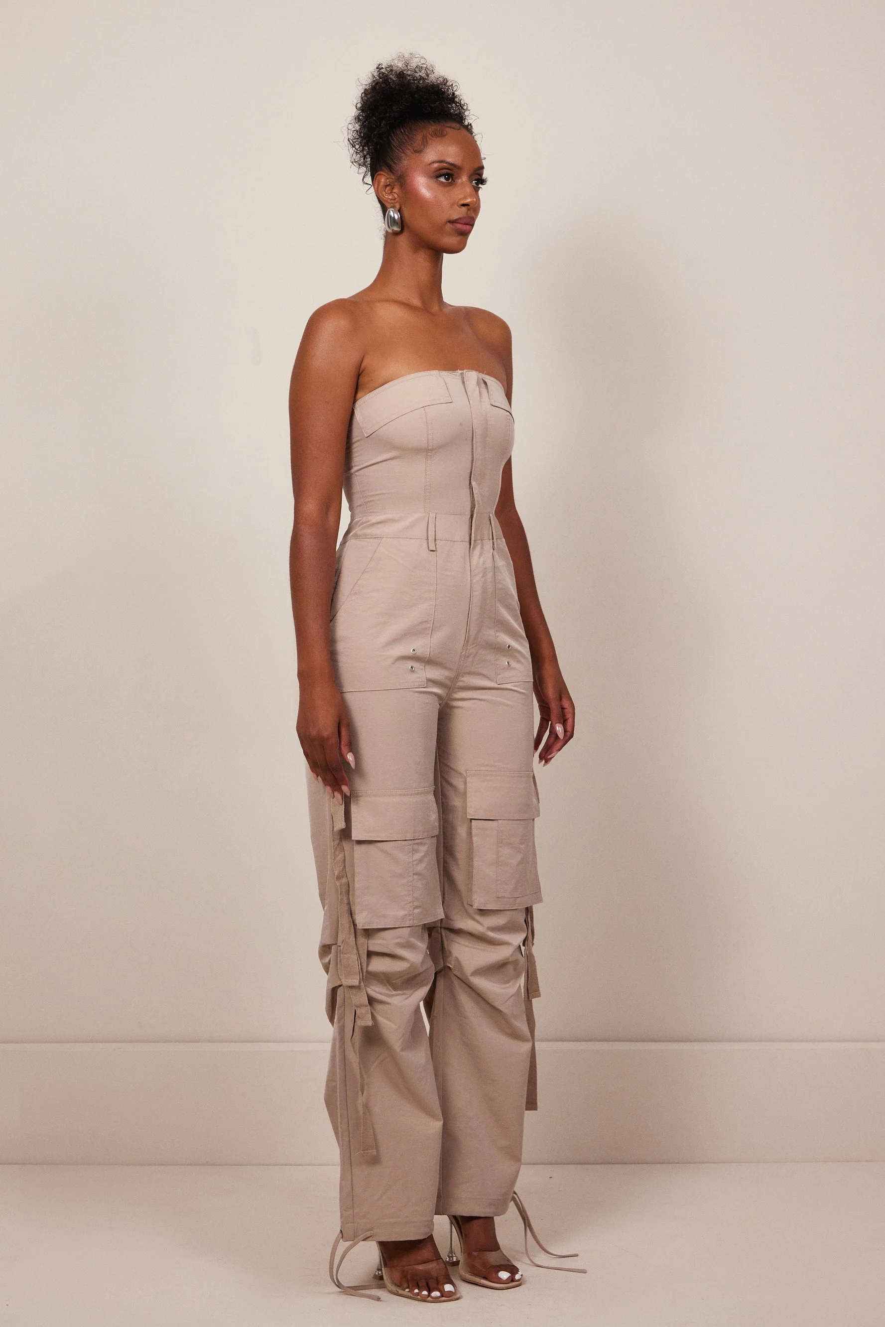 Bandeau cargo jumpsuit - Stone - Image 3