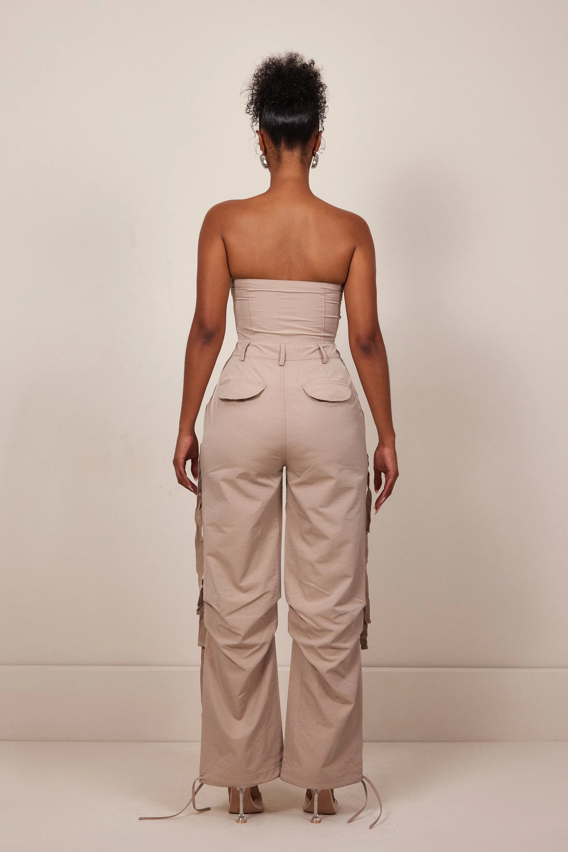 Bandeau cargo jumpsuit - Stone - Image 4