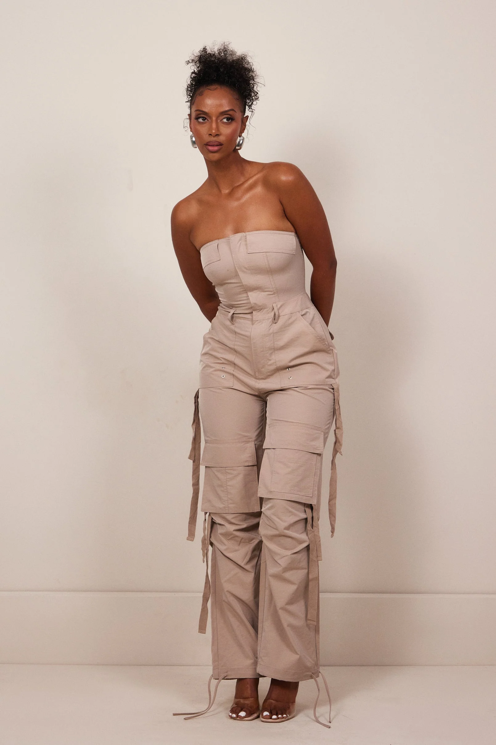 Bandeau cargo jumpsuit - Stone - Image 5