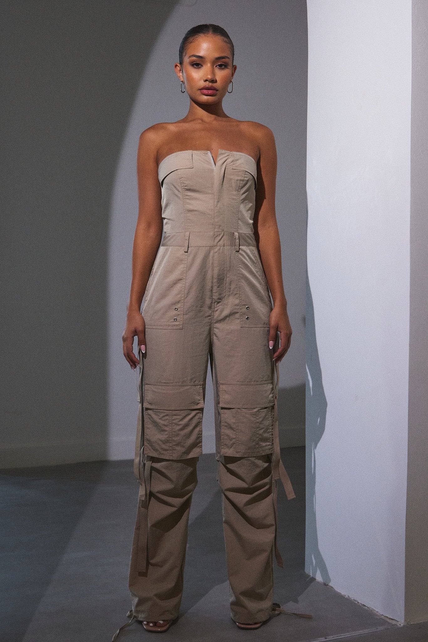Bandeau cargo jumpsuit - Stone - Image 7