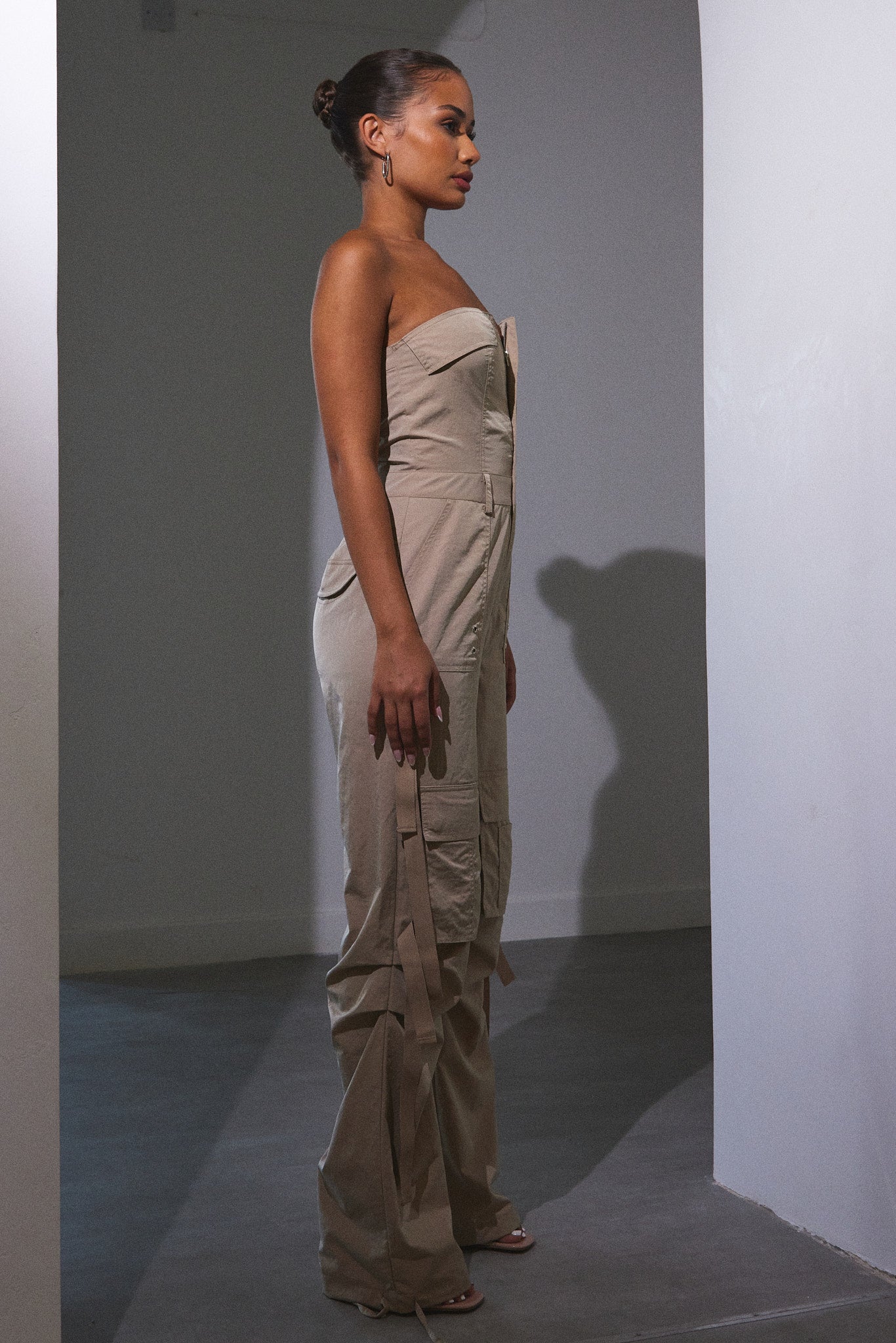 Bandeau cargo jumpsuit - Stone - Image 8