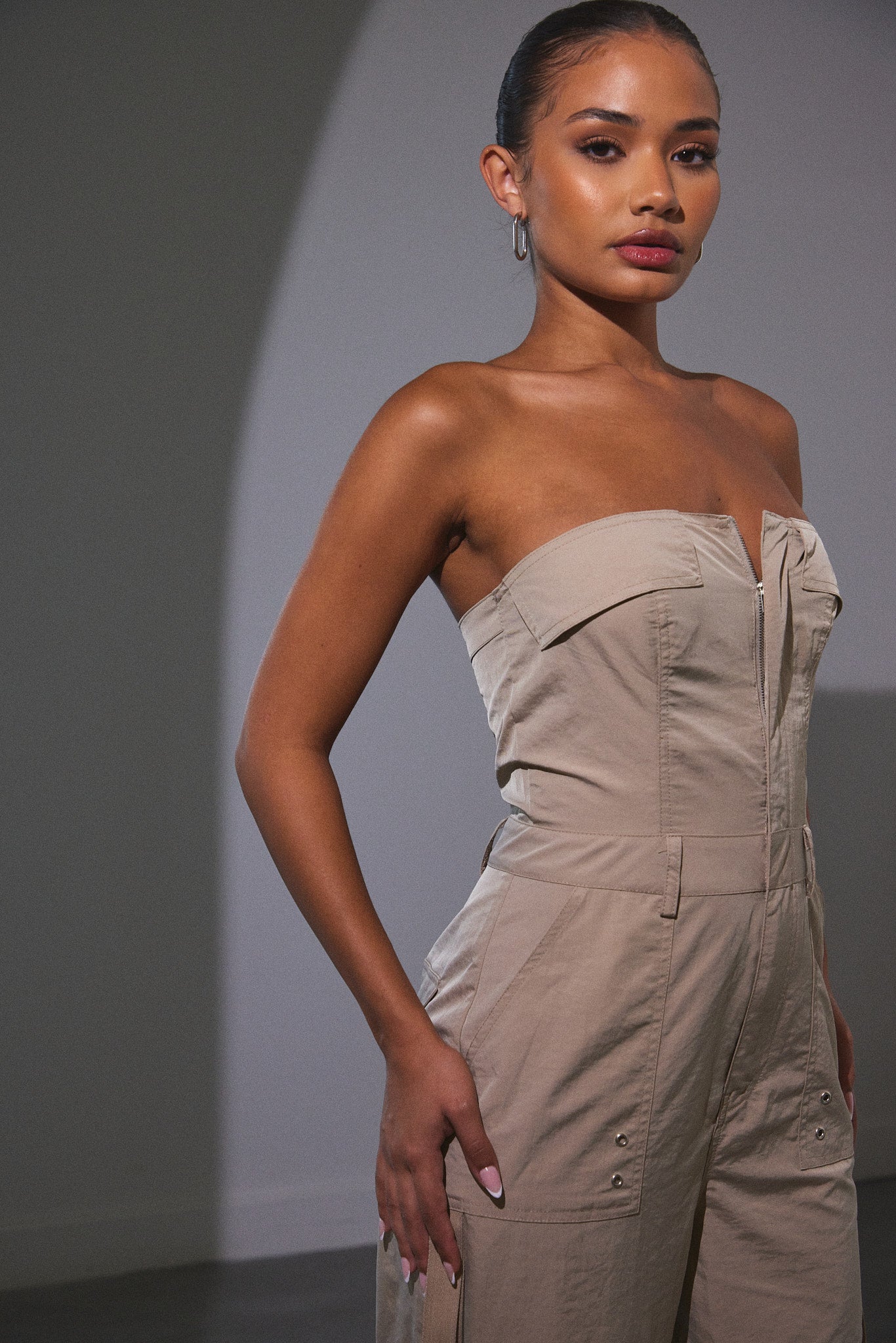 Bandeau cargo jumpsuit - Stone - Image 9