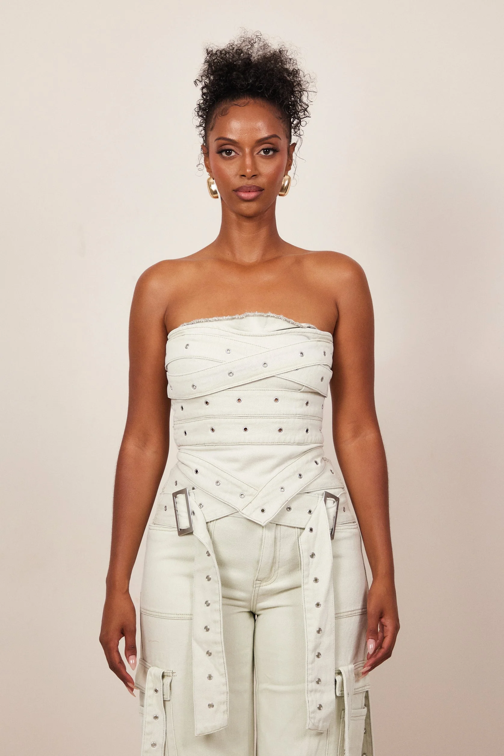 Belted Bandeau Top in Grey Wash