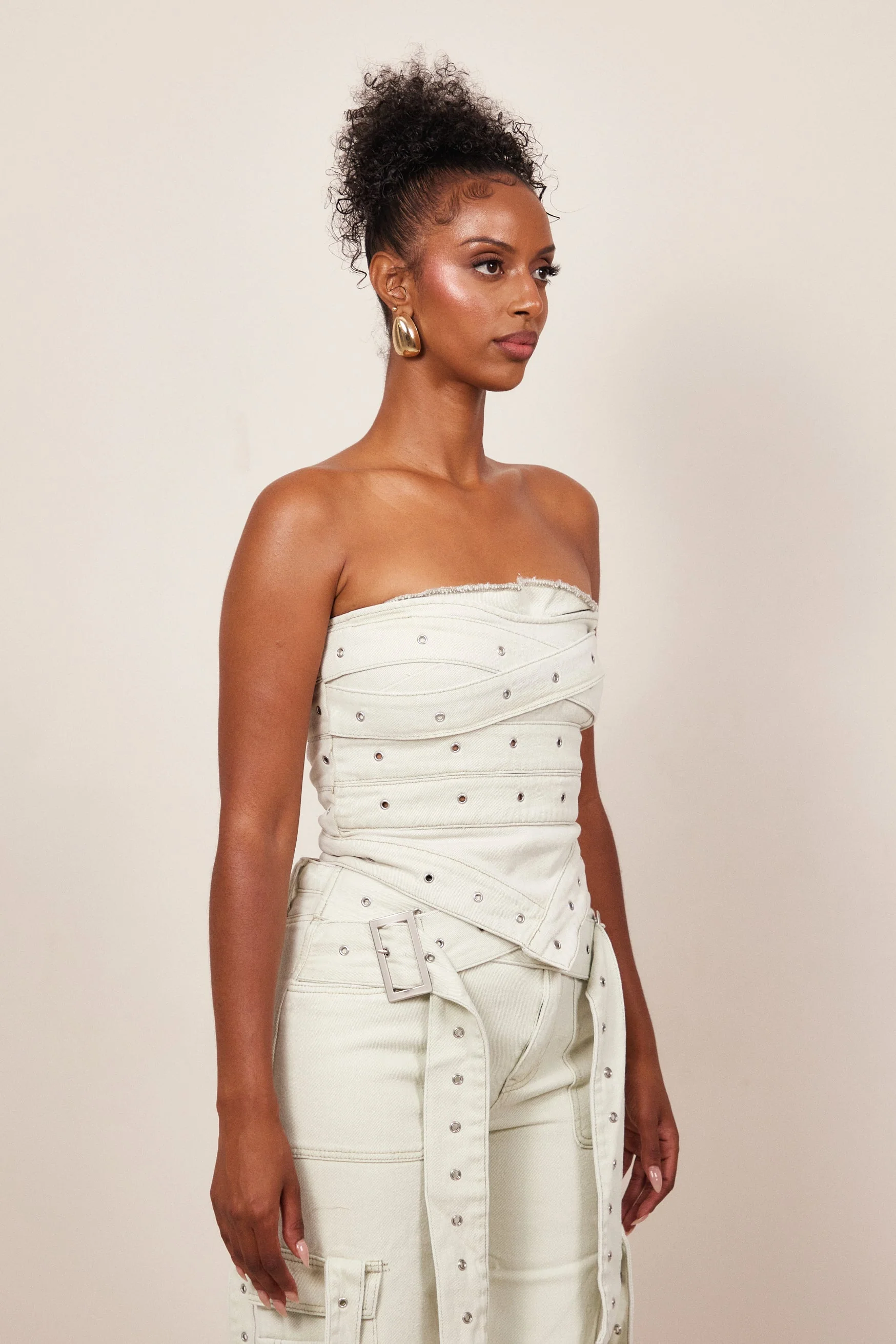 Belted Bandeau Top in Grey Wash - Image 2