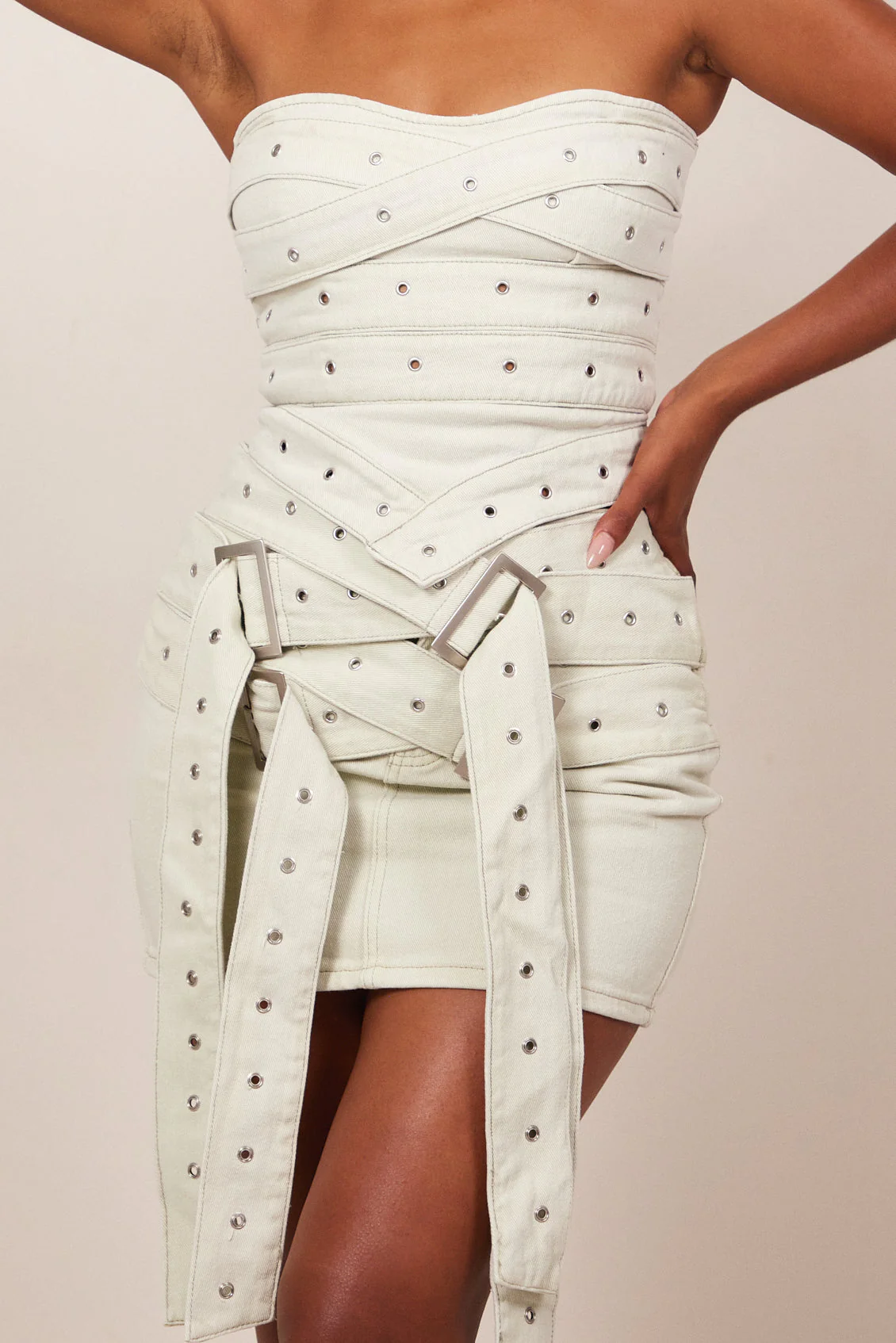 Belted Denim Skirt in Grey Wash - Image 11