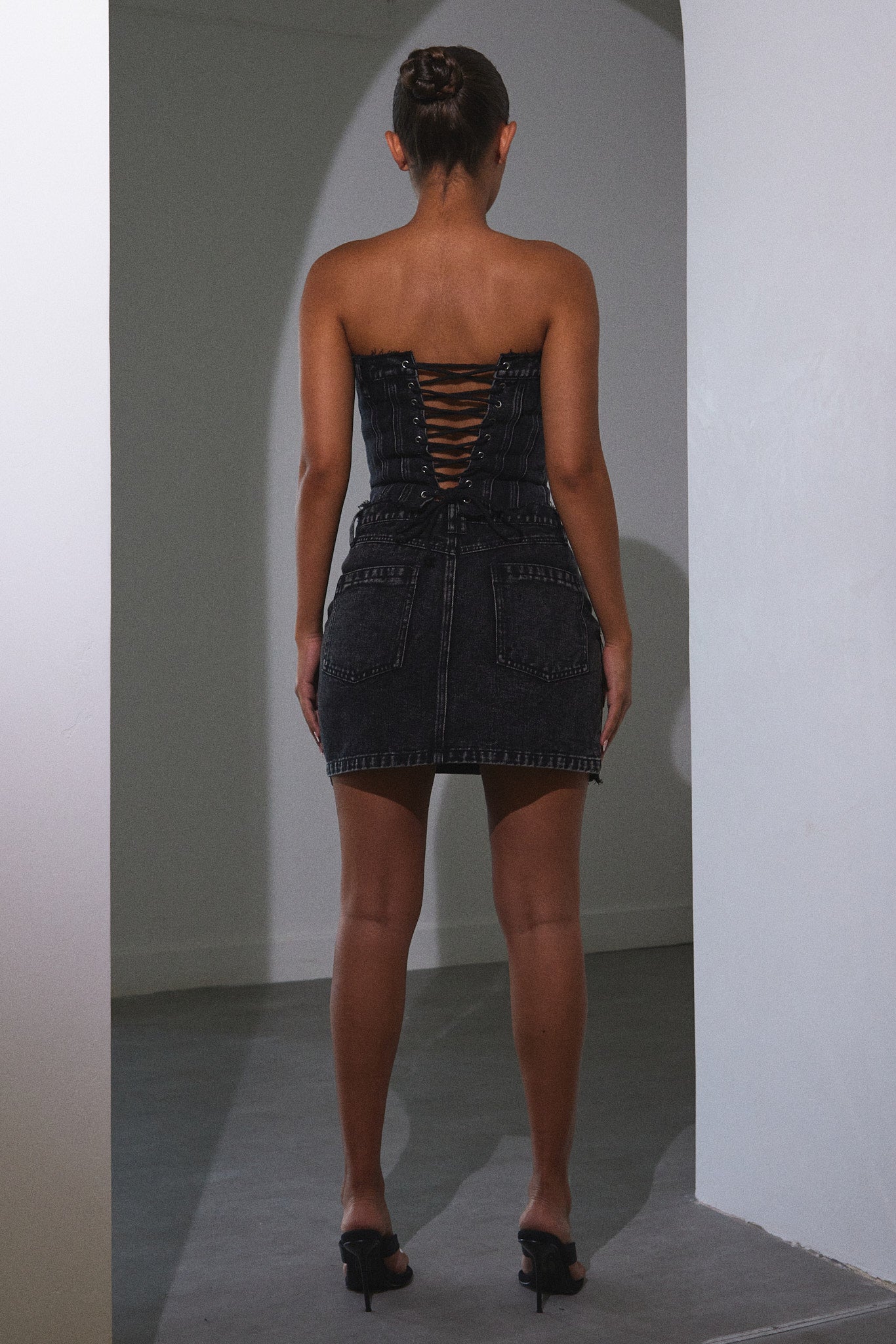 Distressed Denim Skirt in Dark Wash - Image 3