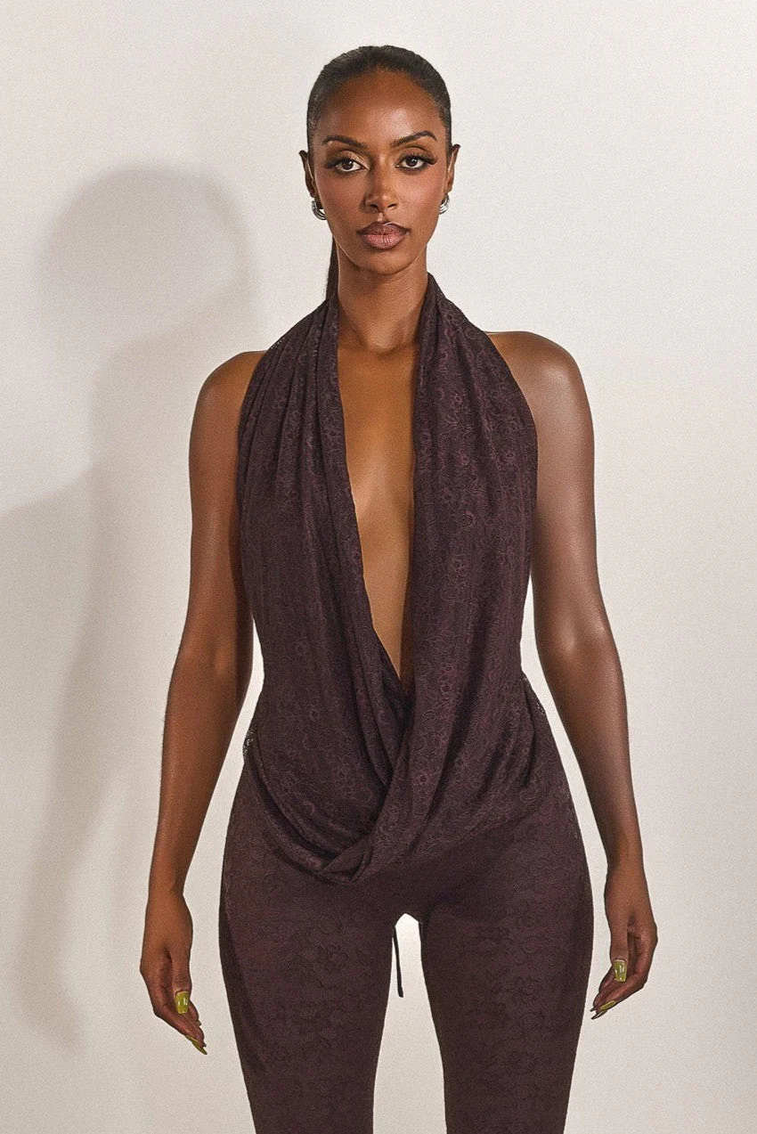 The Leia Top in Brown Lace