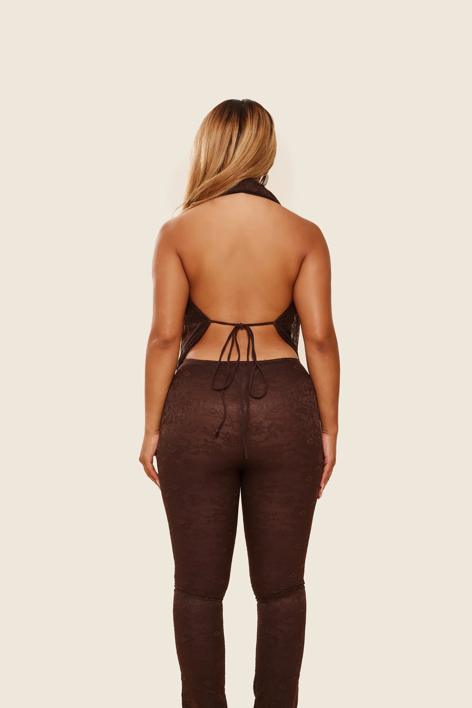 Leia Trousers in Brown Lace - Image 10