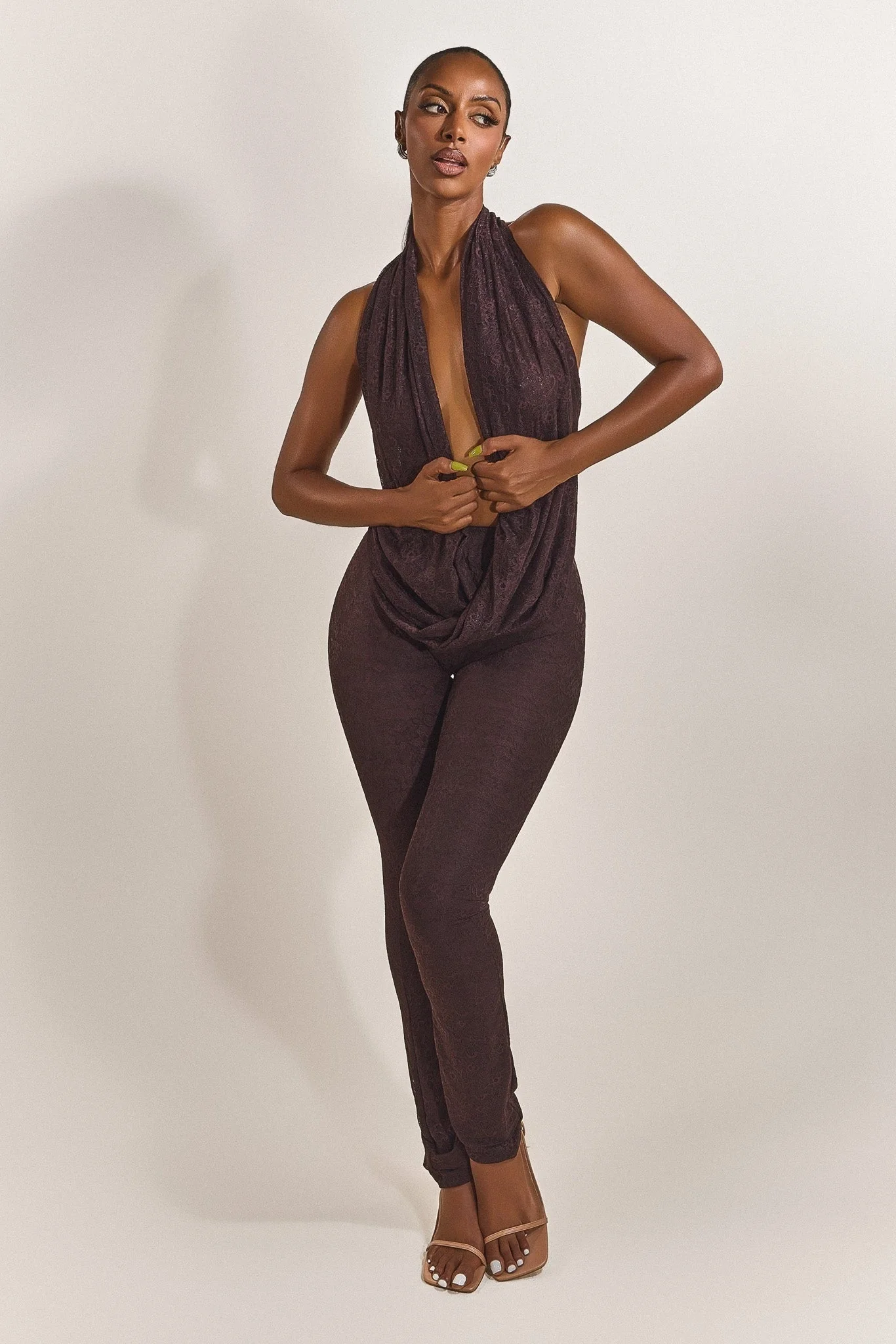 Leia Trousers in Brown Lace - Image 15