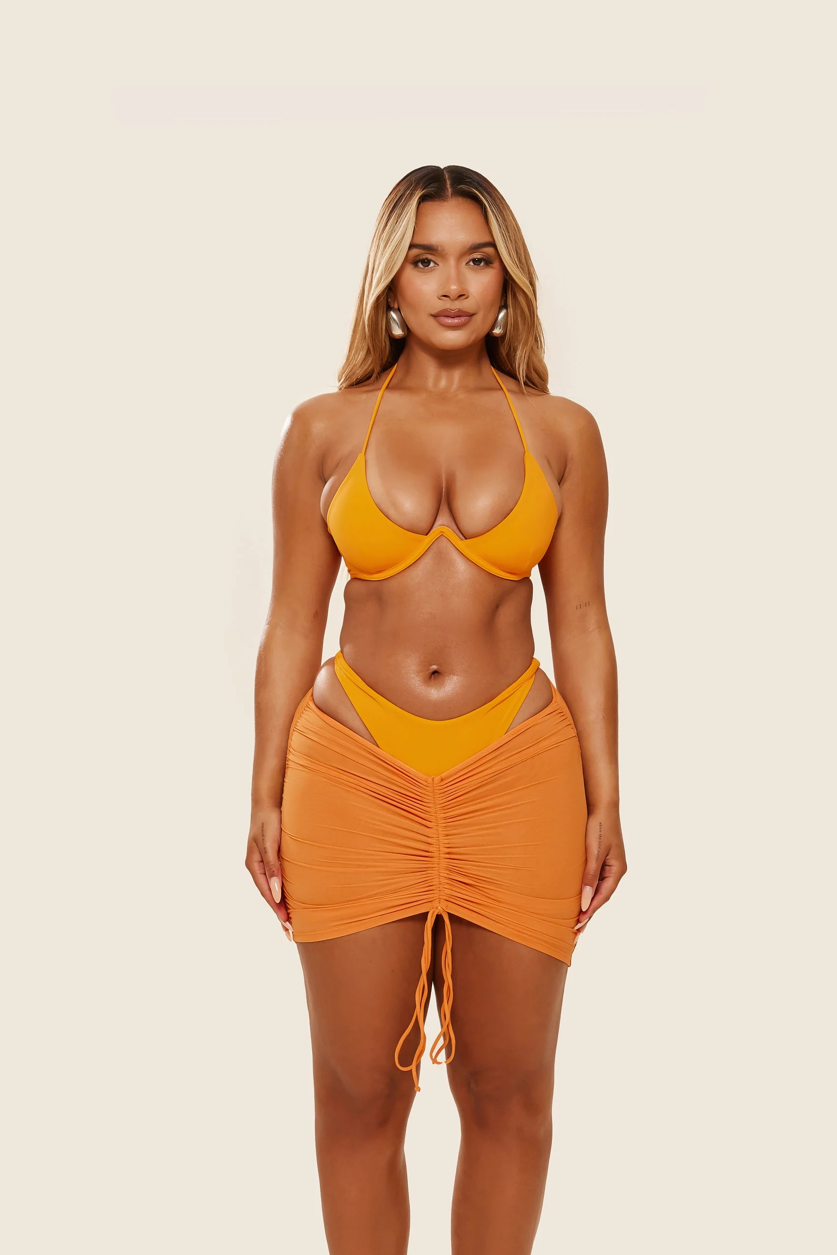 Mesh Ruched Coverup Skirt in Orange - Image 6