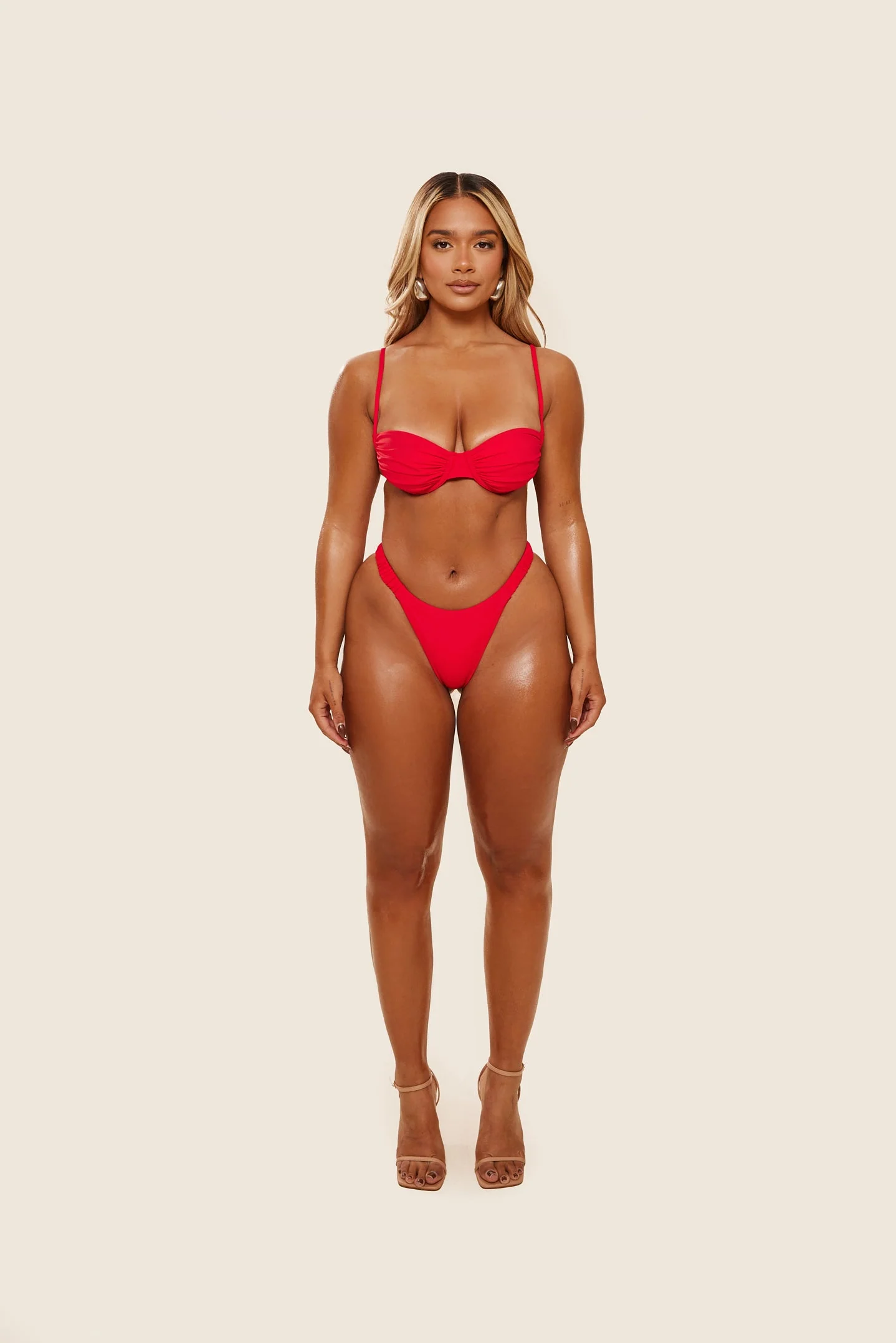The Ruched Cup Bikini in Red - Image 3