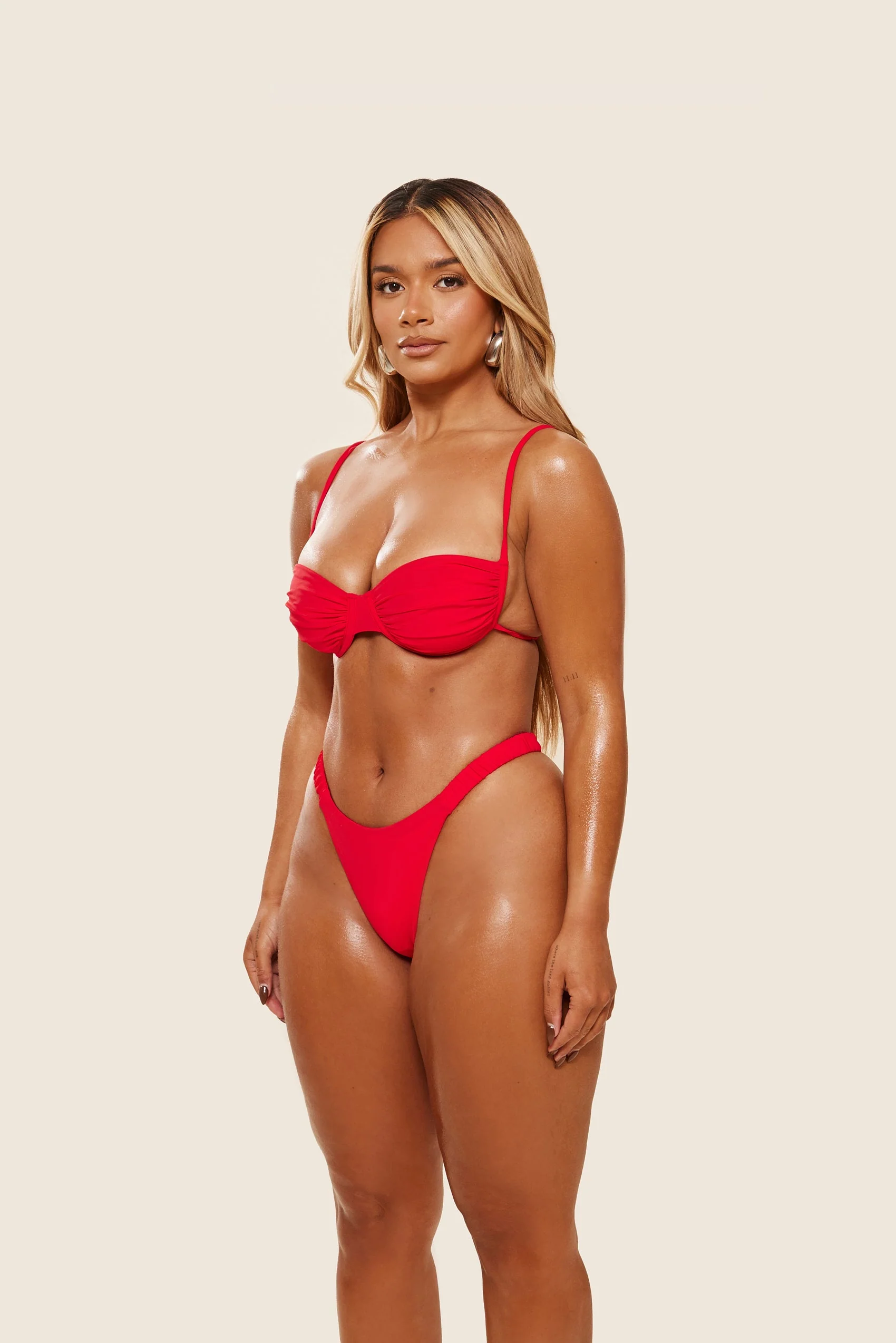 The Ruched Cup Bikini in Red - Image 5
