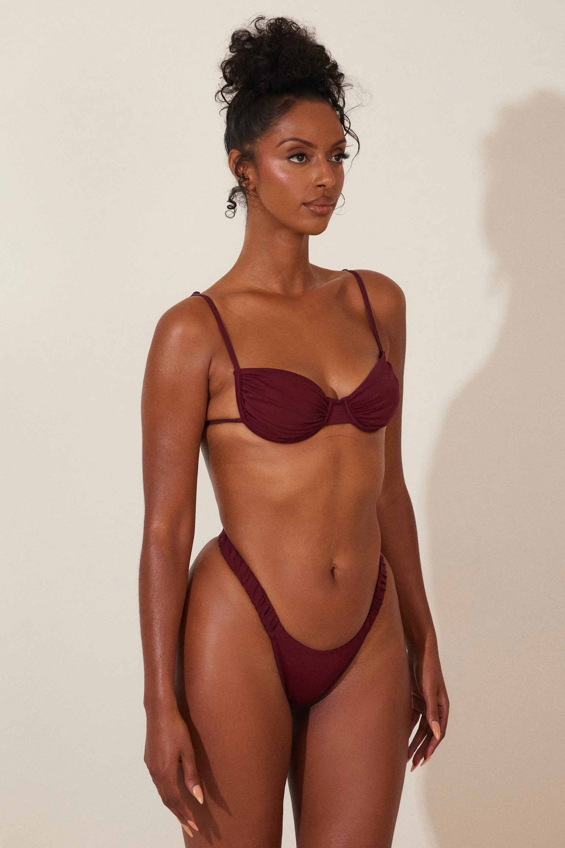 Ruched Cup Bikini in Wine - Image 3