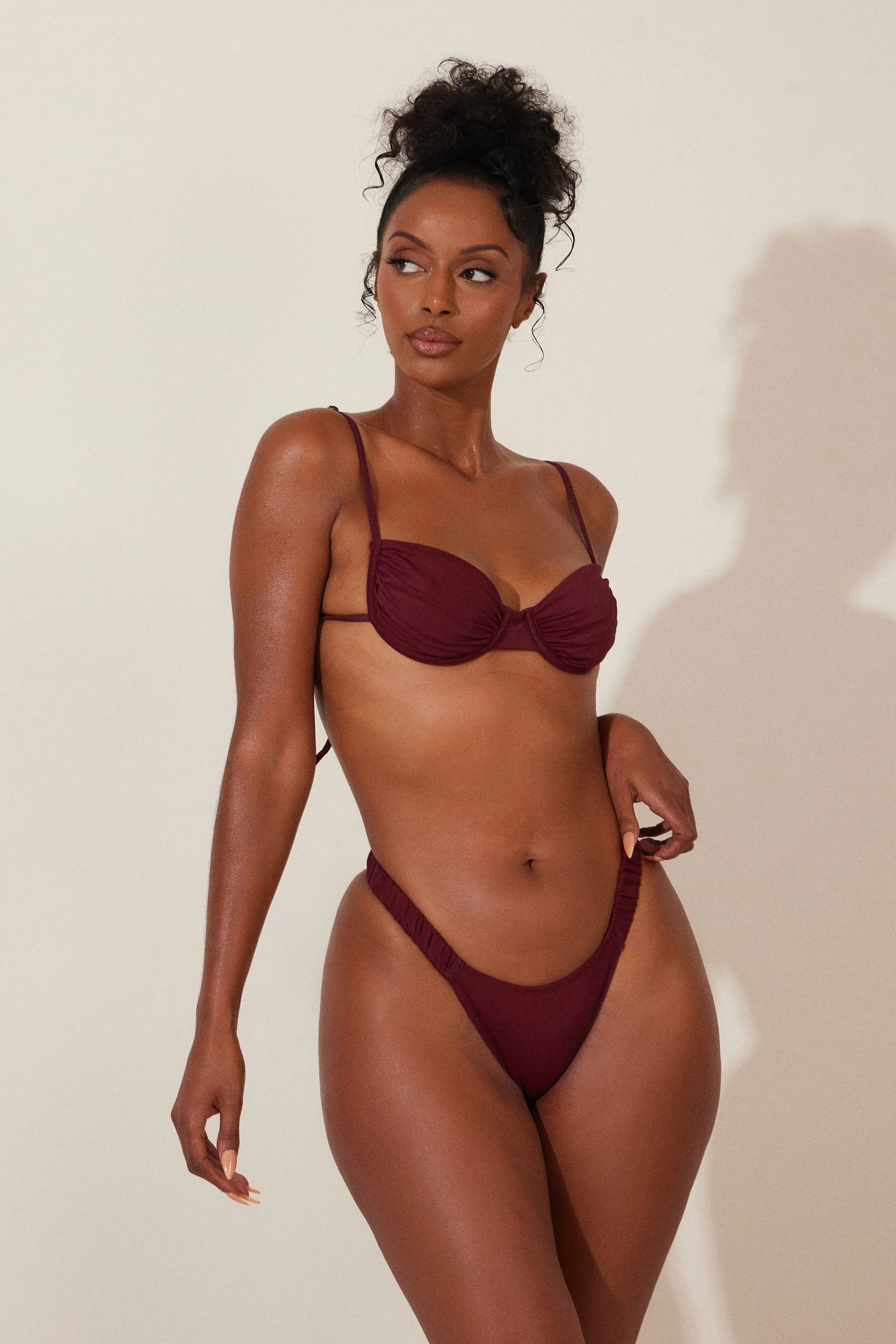 Ruched Cup Bikini in Wine - Image 5