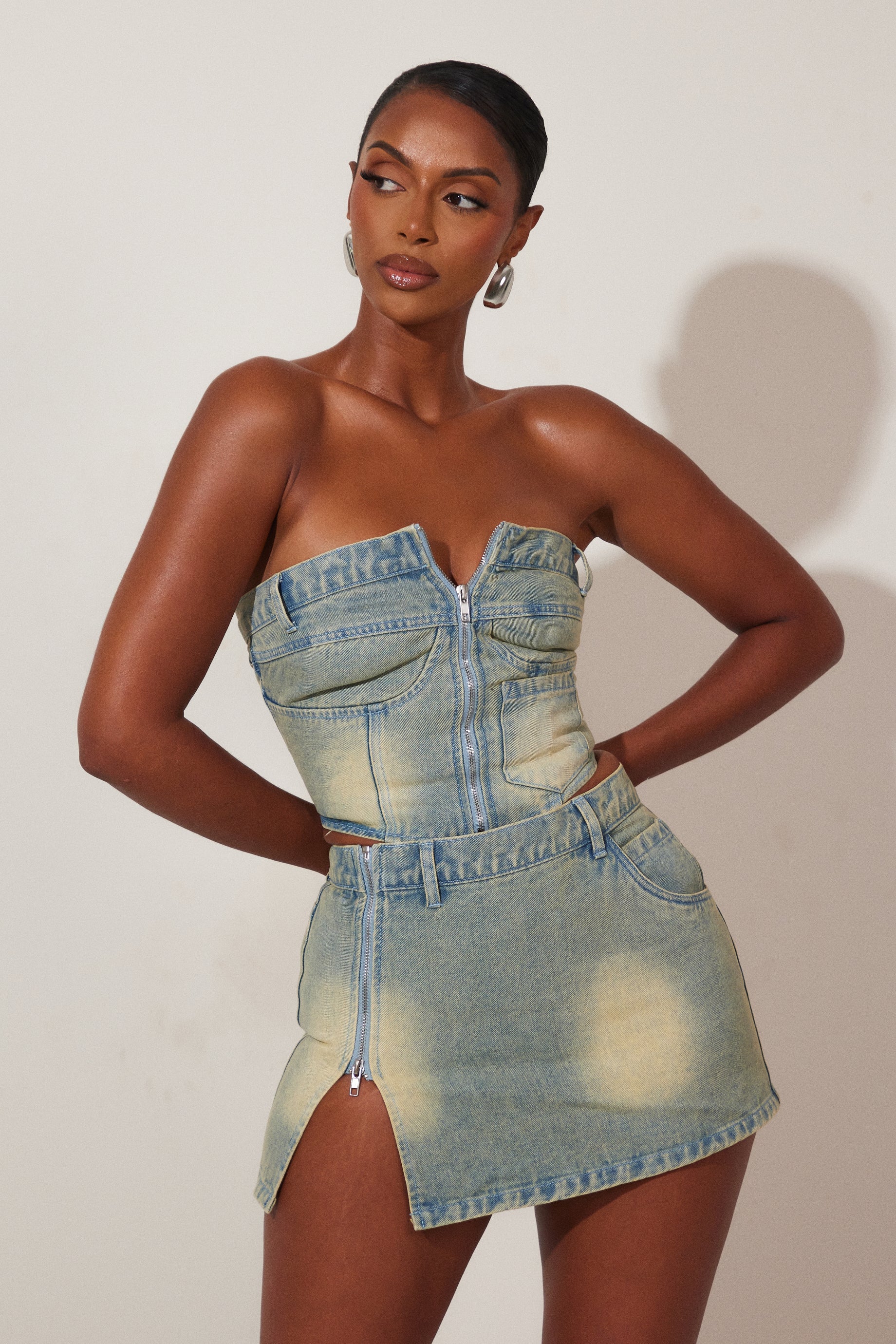 Sora Denim Corset in Yellow Wash - Image 5