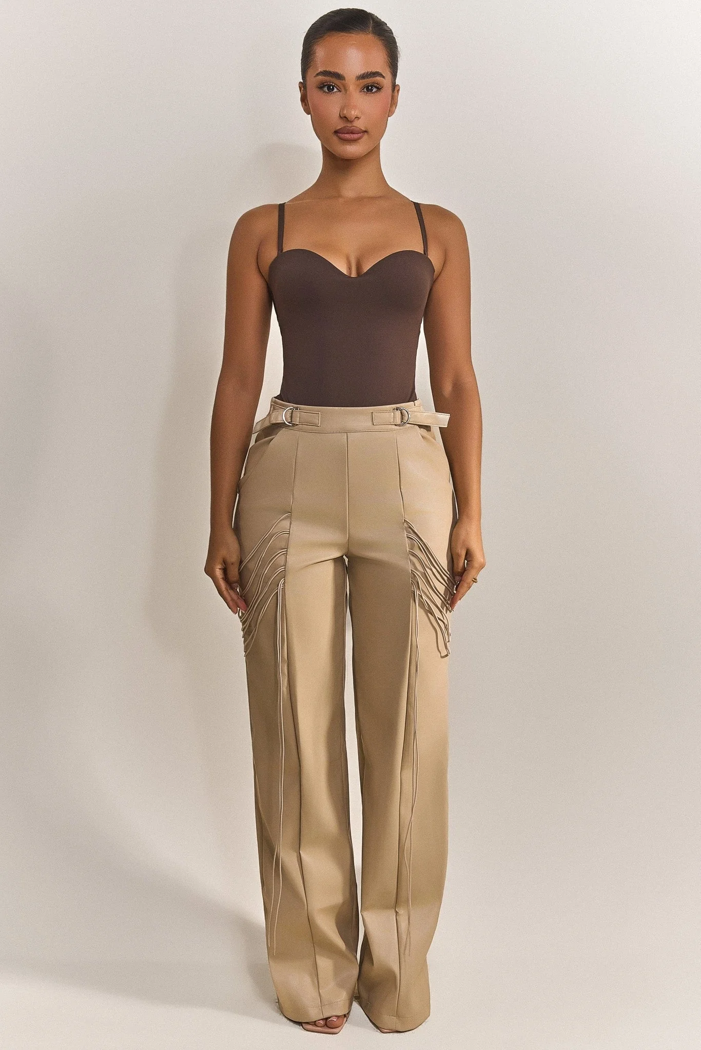 String detail leather trousers
