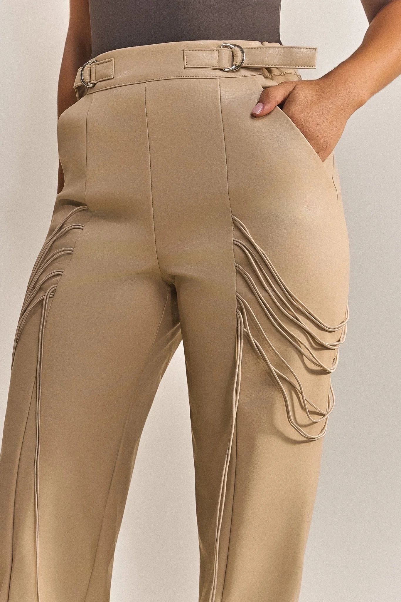 String detail leather trousers - Image 4