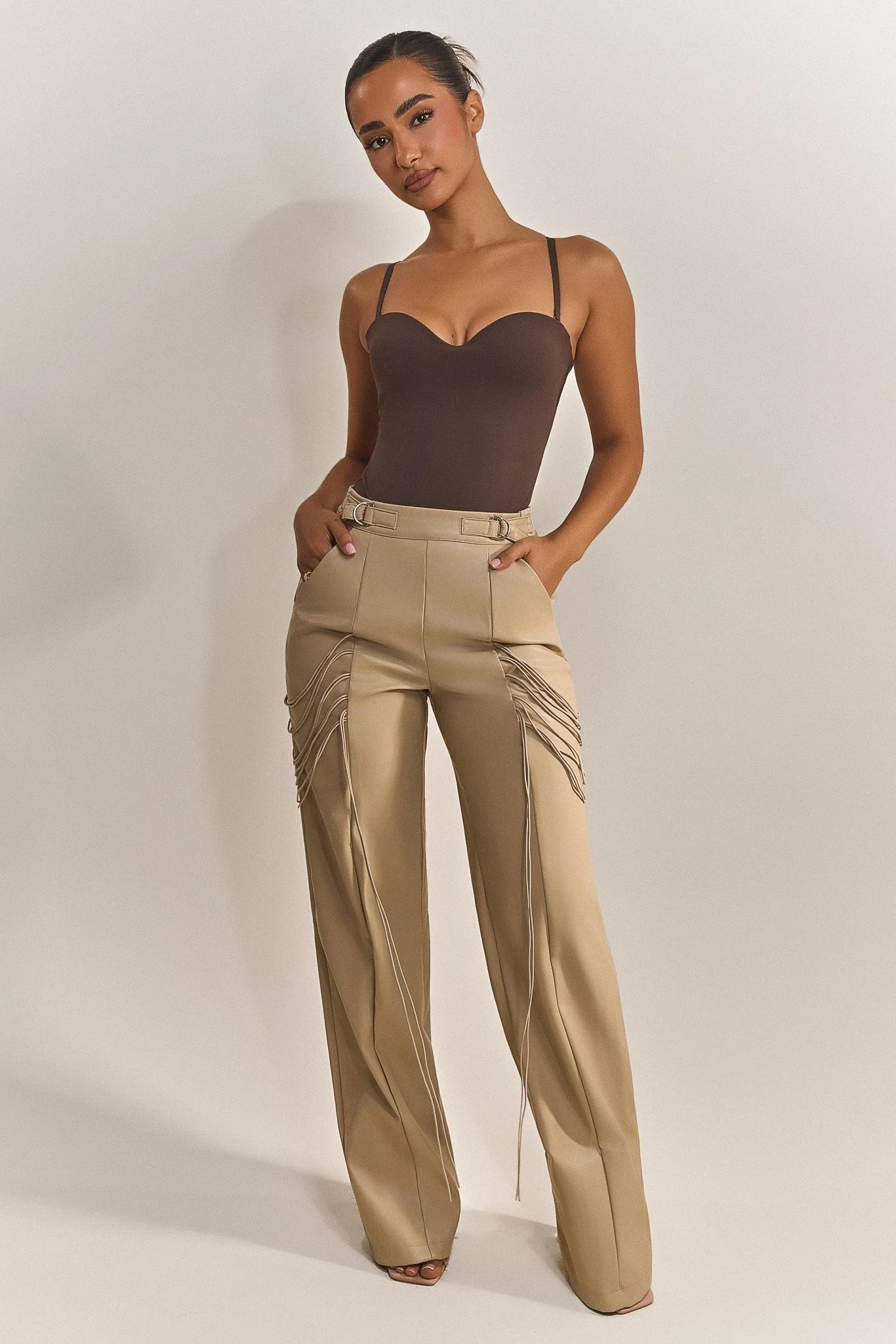 String detail leather trousers - Image 5