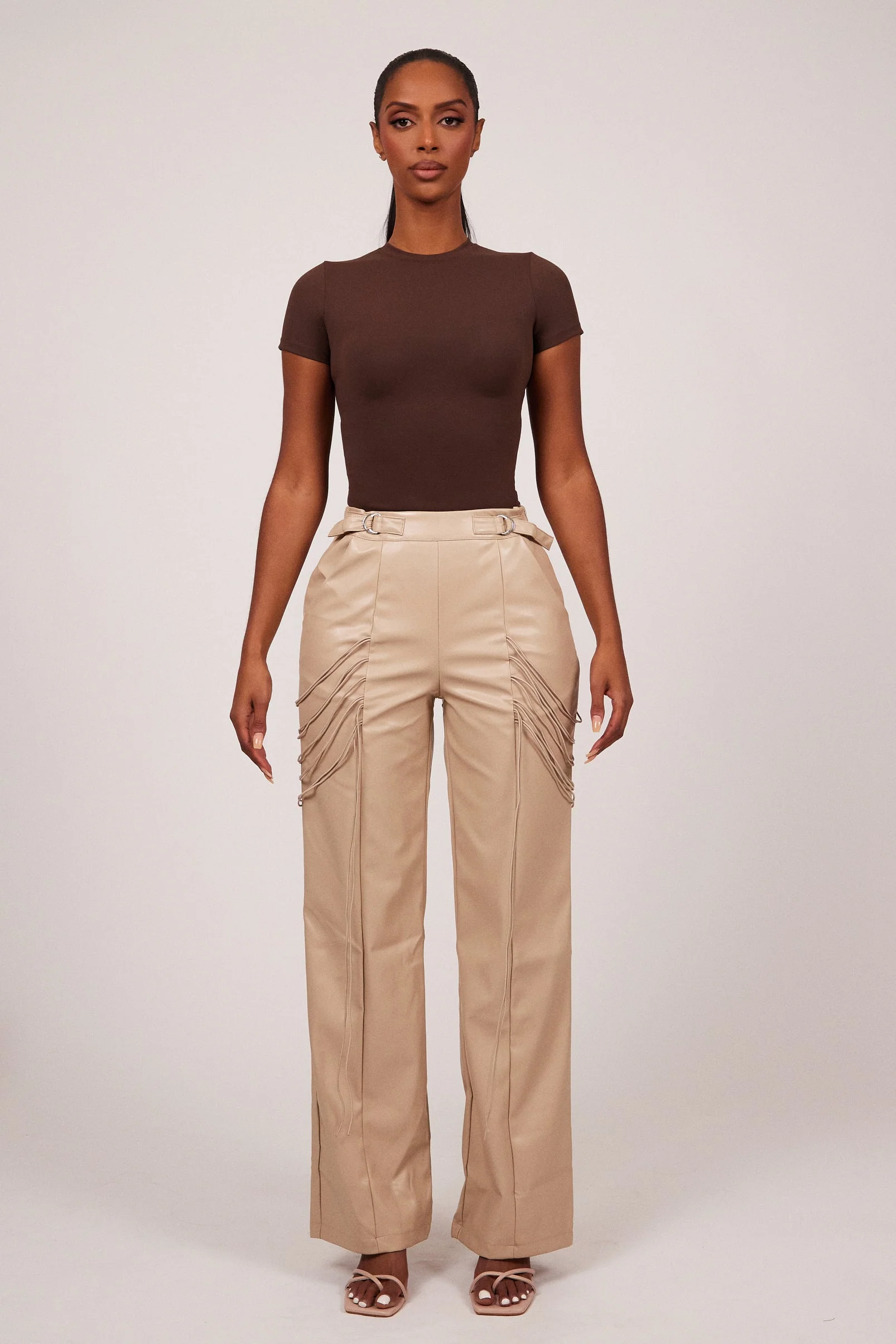 String detail leather trousers - Image 8