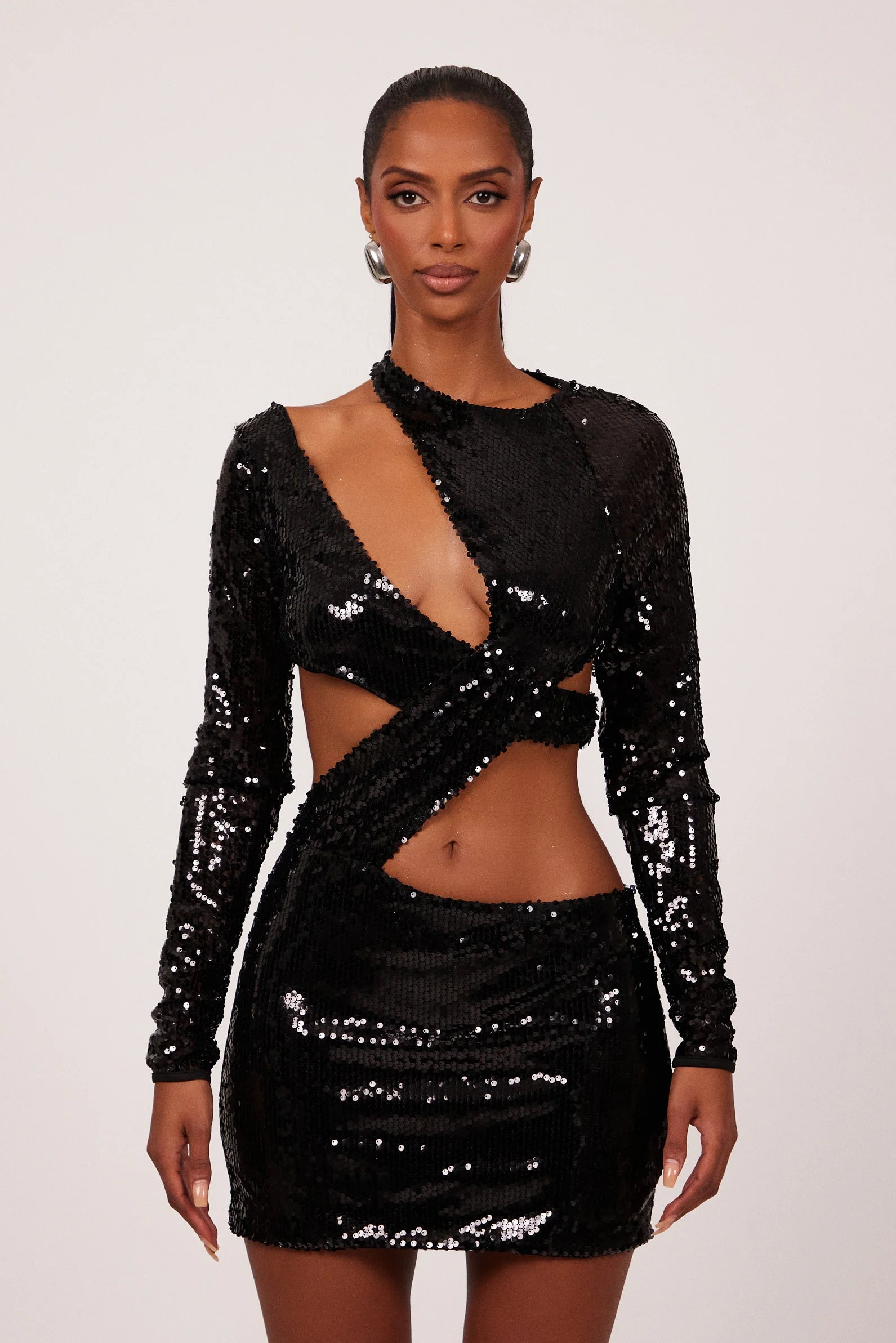 The Asymmetric Cut Out Mini in Black Sequin - Image 4