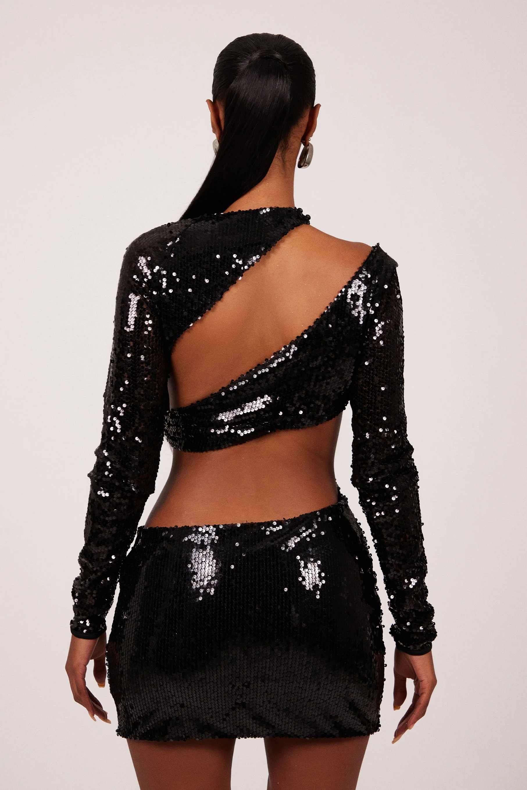 The Asymmetric Cut Out Mini in Black Sequin - Image 7