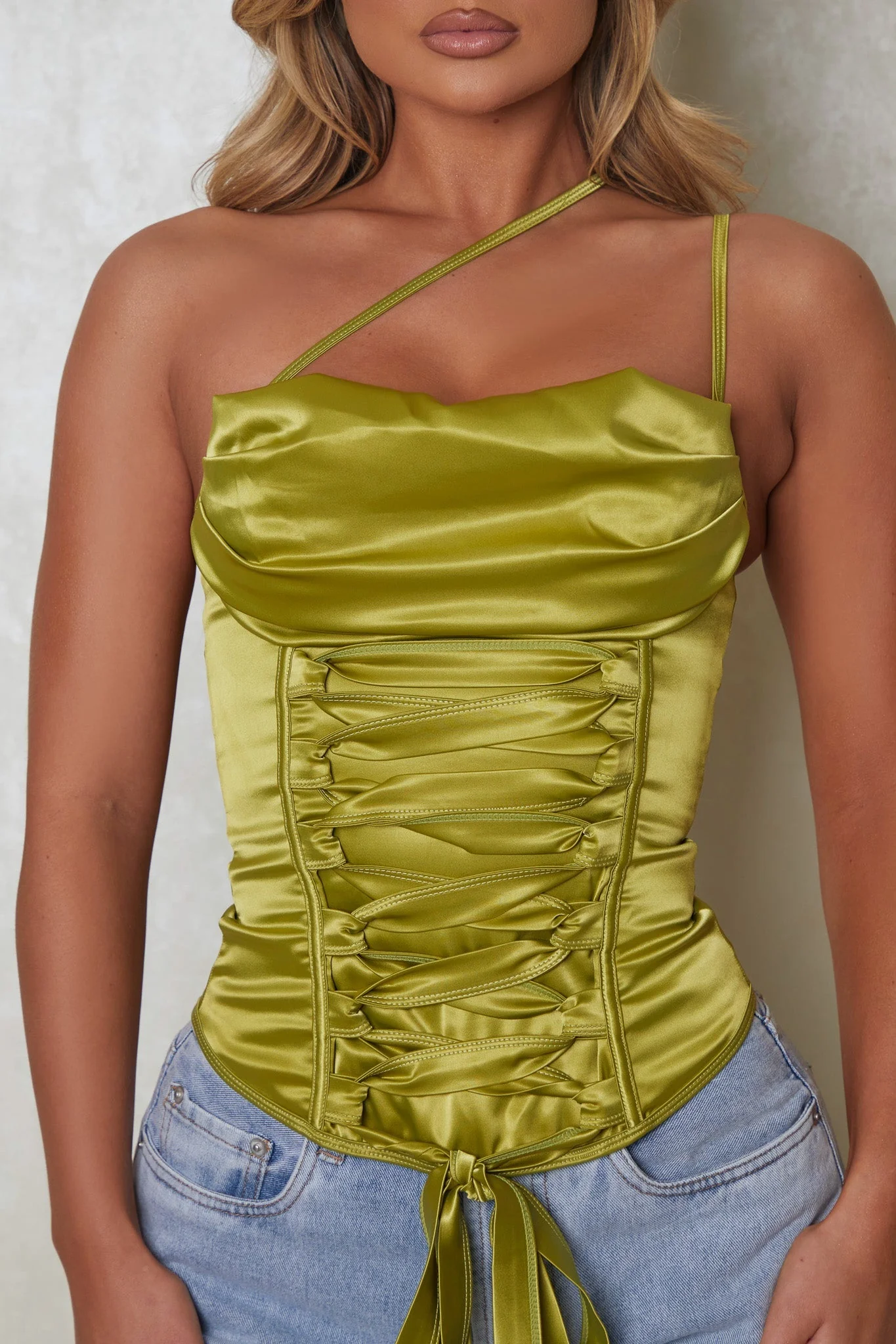 The Asymmetric Lace Up Corset in Green - Image 6