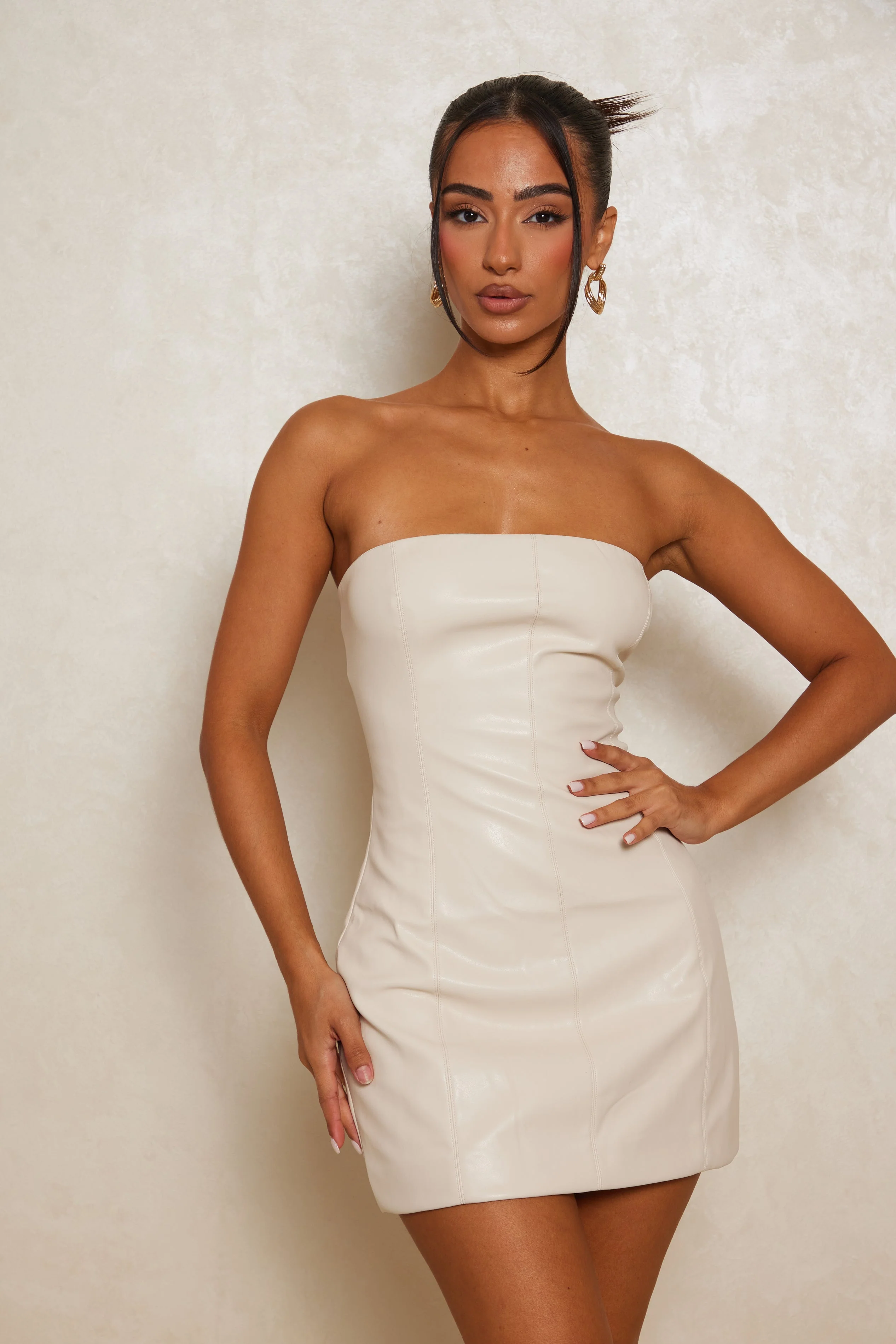 The Bandeau Leather Dress in Cream