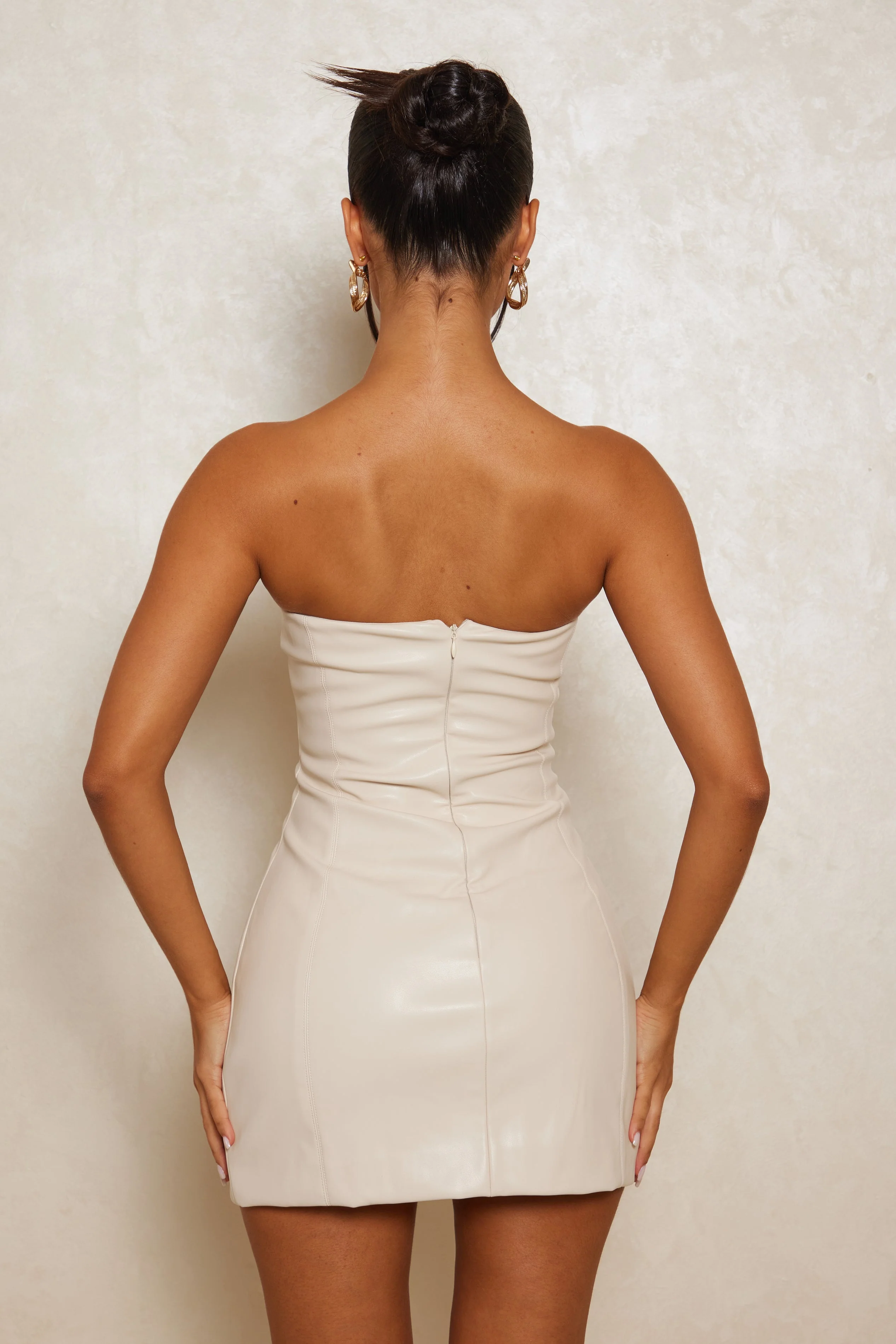 The Bandeau Leather Dress in Cream - Image 3