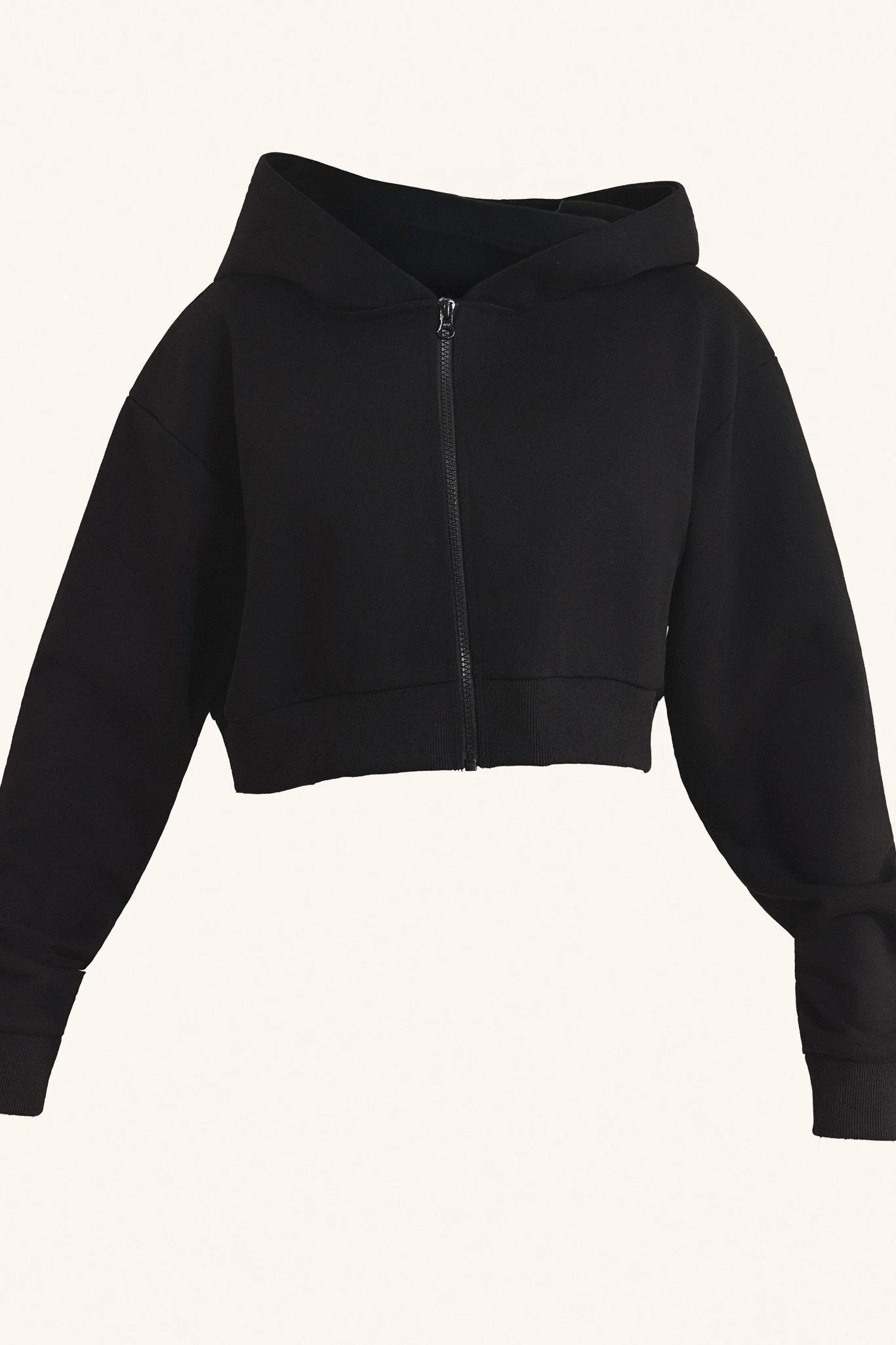The Basic Crop Zip Hoodie in Black - Image 7