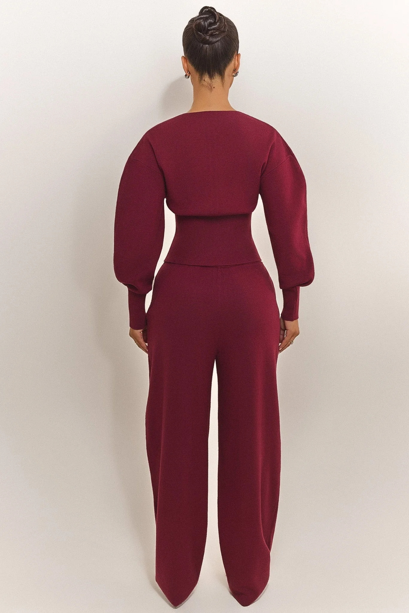 The Knit Button Up Joggers in Burgundy - Image 4