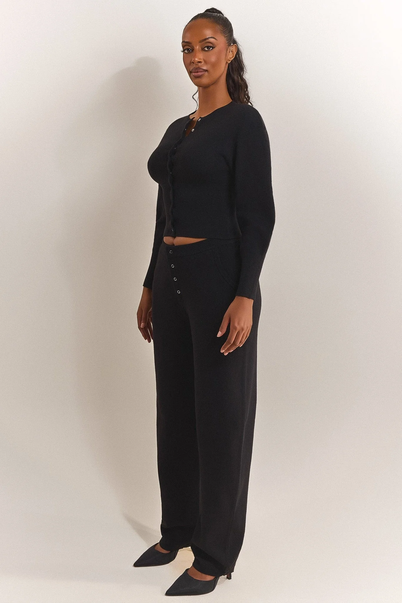 The Knit Button Up Joggers in Black - Image 3