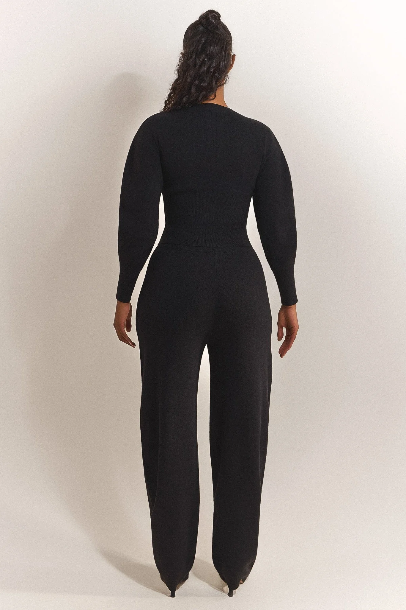 The Knit Button Up Joggers in Black - Image 4