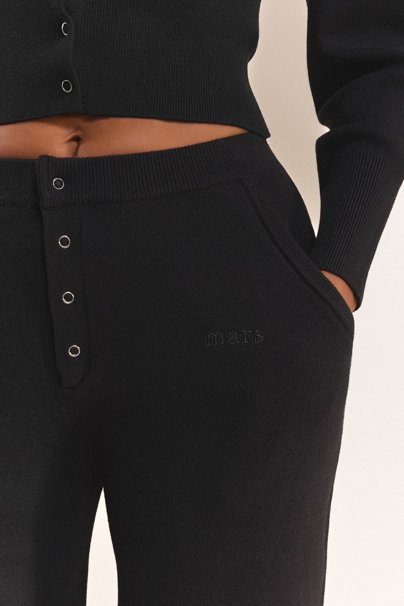 The Knit Button Up Joggers in Black - Image 6