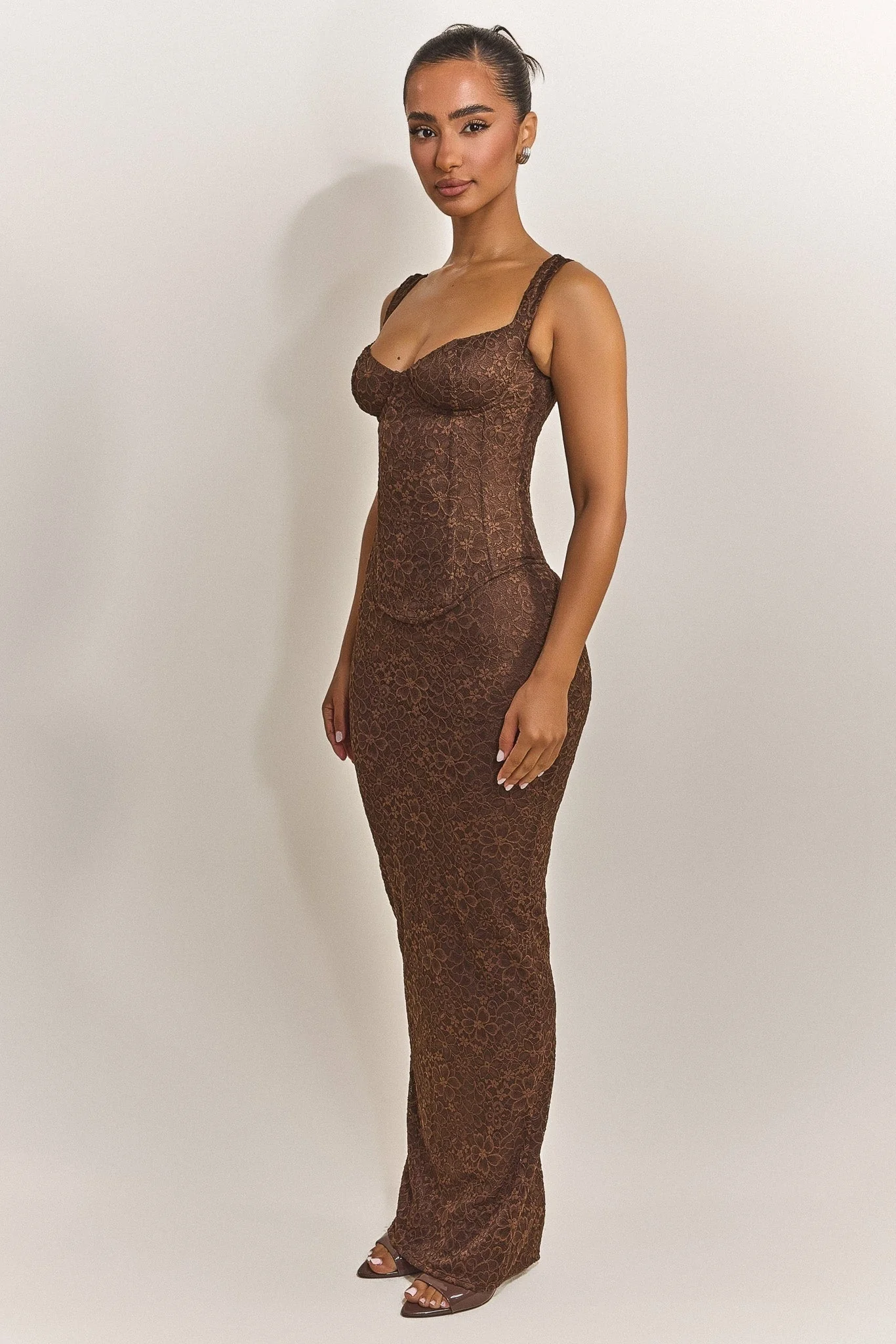 The Cinched Lace Corset in Brown - Image 3