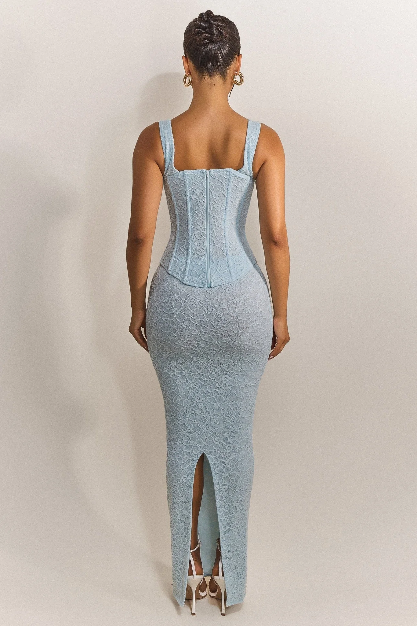 The Cinched Lace Corset Maxi Set in Blue - Image 6