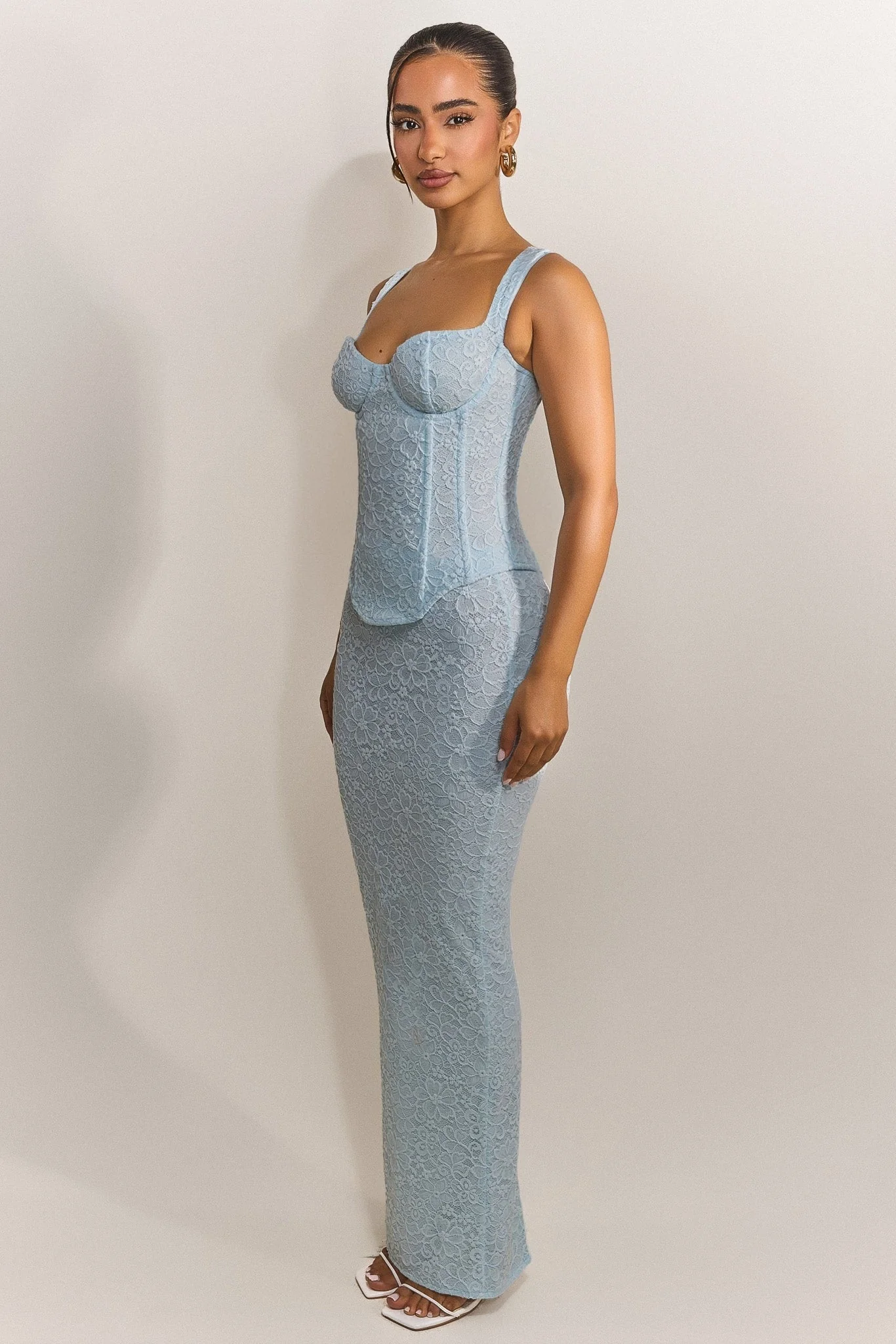 The Cinched Lace Corset Maxi Set in Blue - Image 8