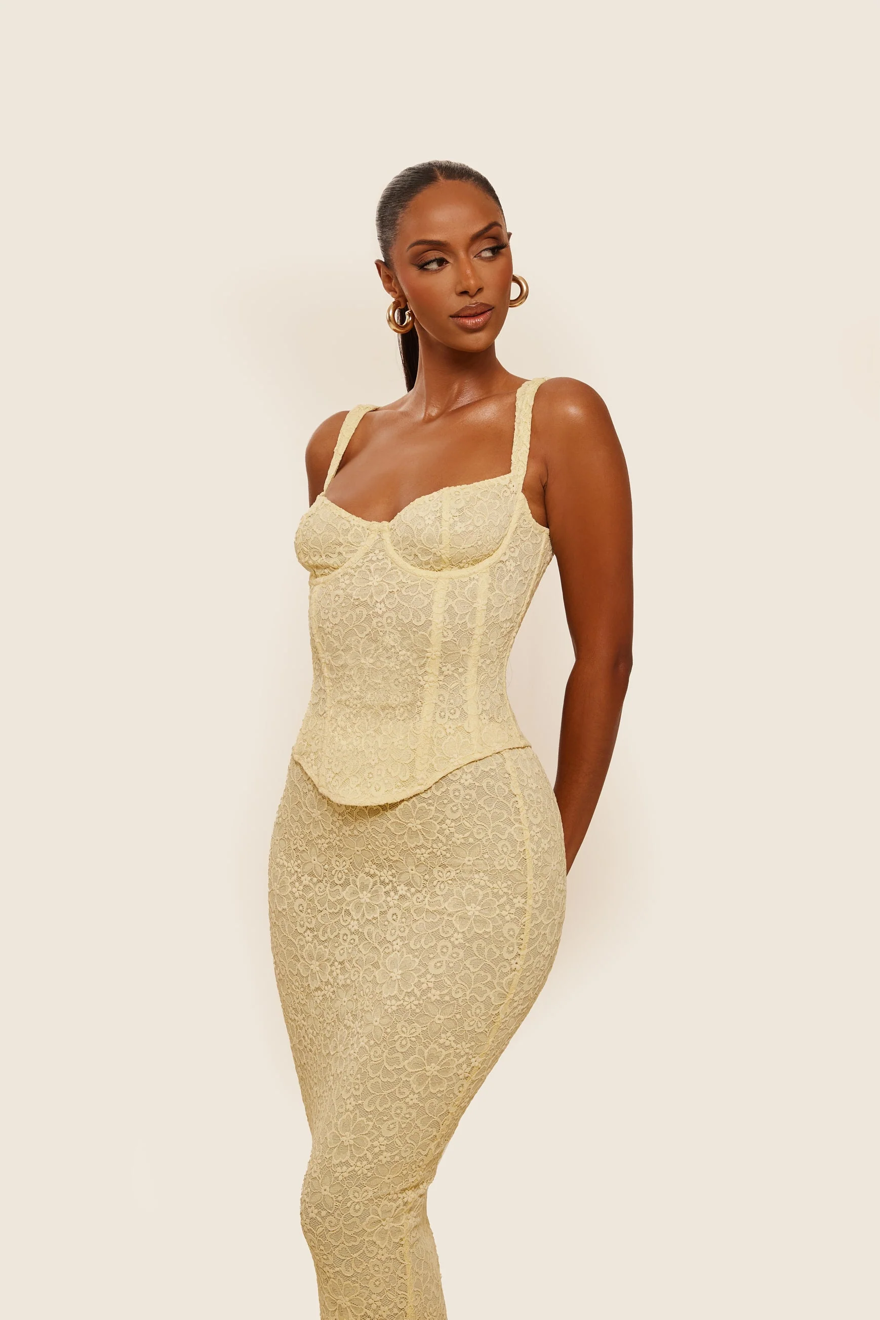 The Cinched Lace Corset Maxi Set in Yellow - Image 10