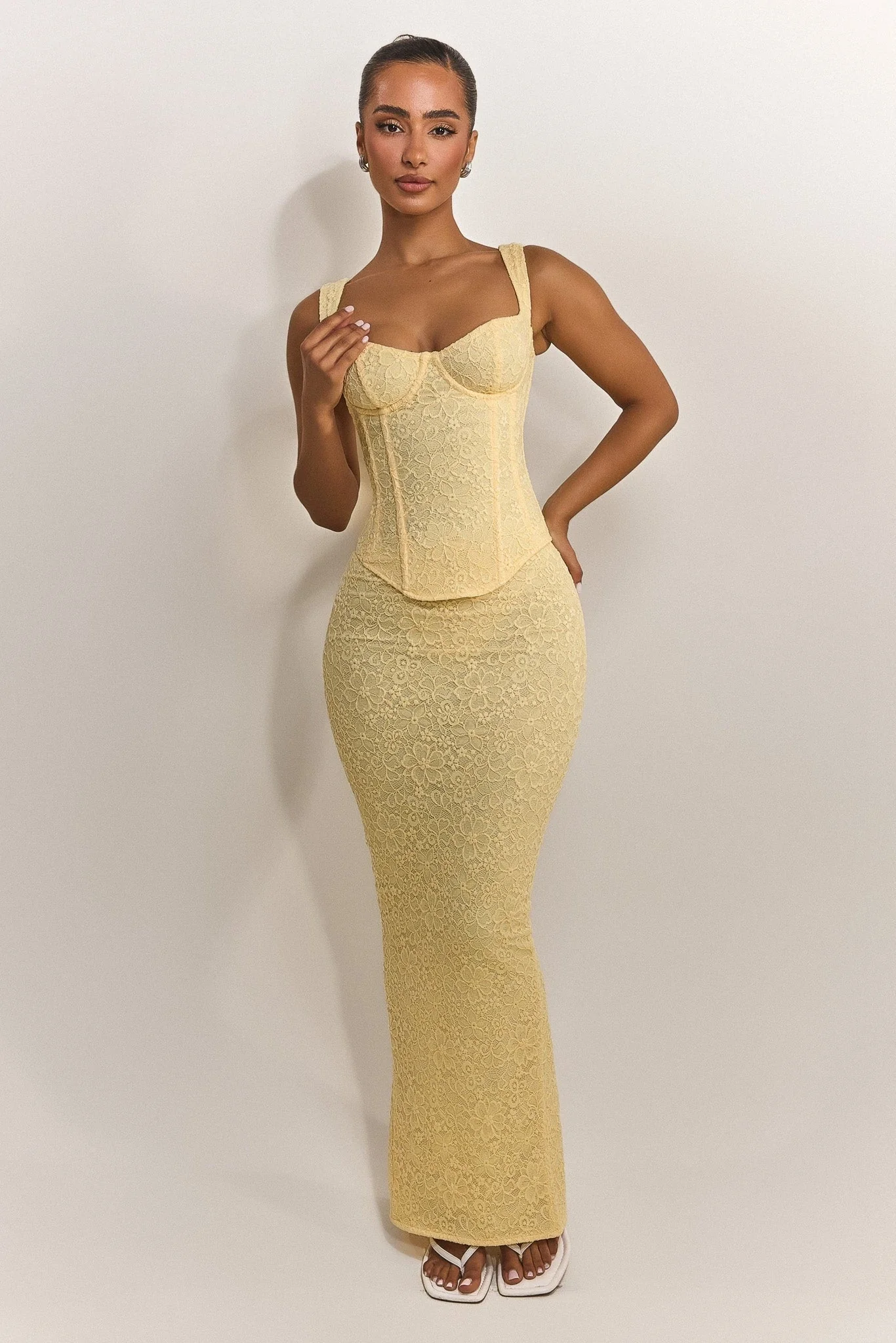 The Cinched Lace Corset Maxi Set in Yellow - Image 3