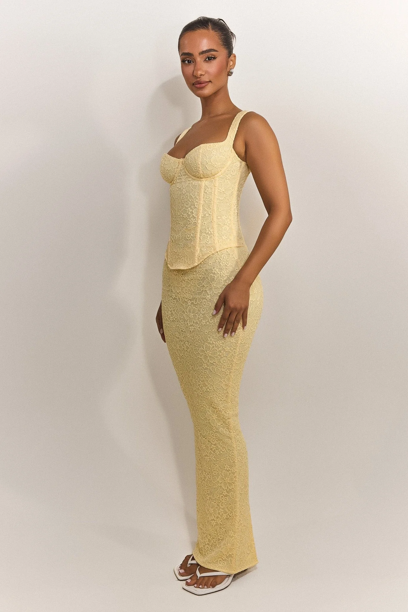 The Cinched Lace Corset Maxi Set in Yellow - Image 4