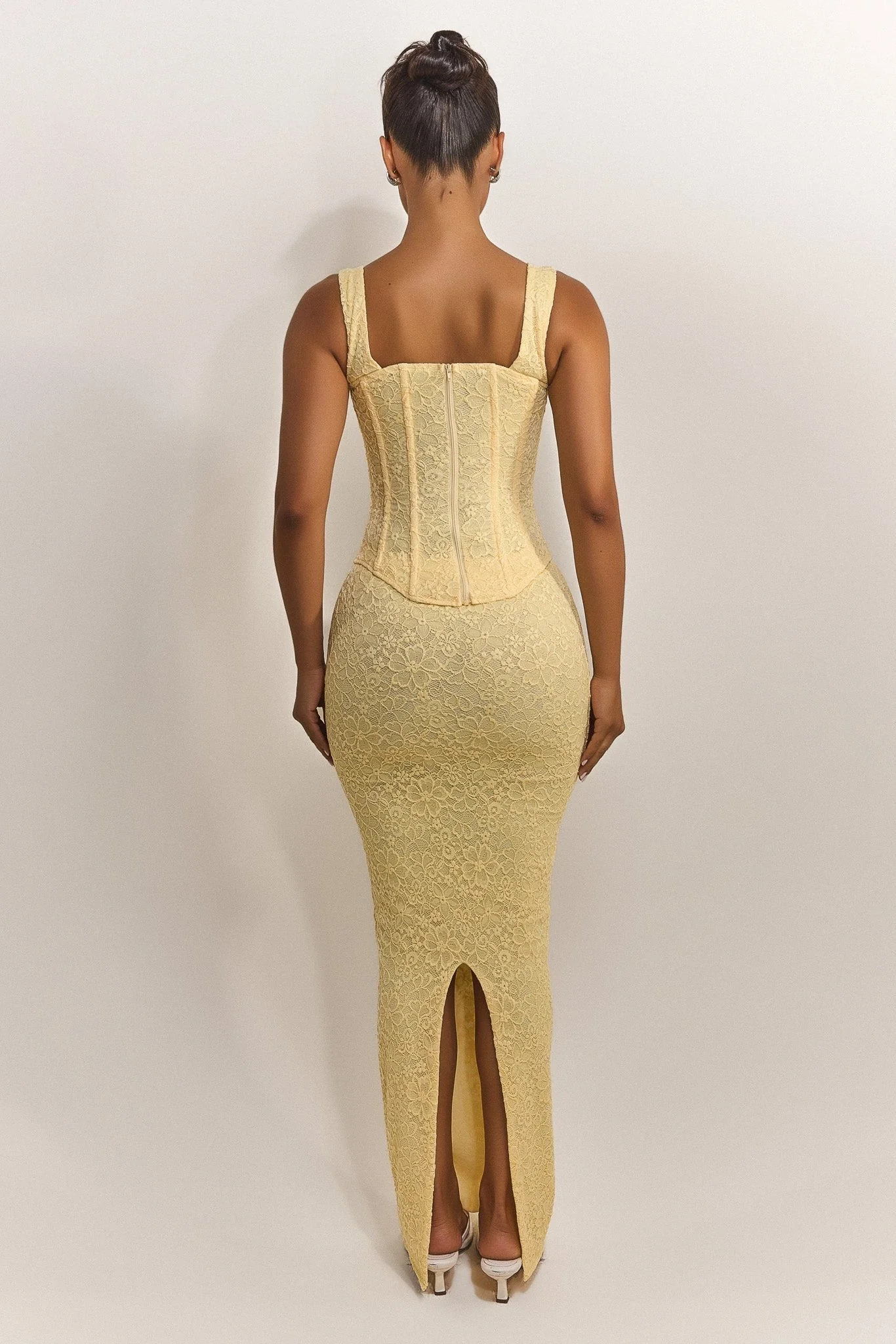The Cinched Lace Corset Maxi Set in Yellow - Image 5