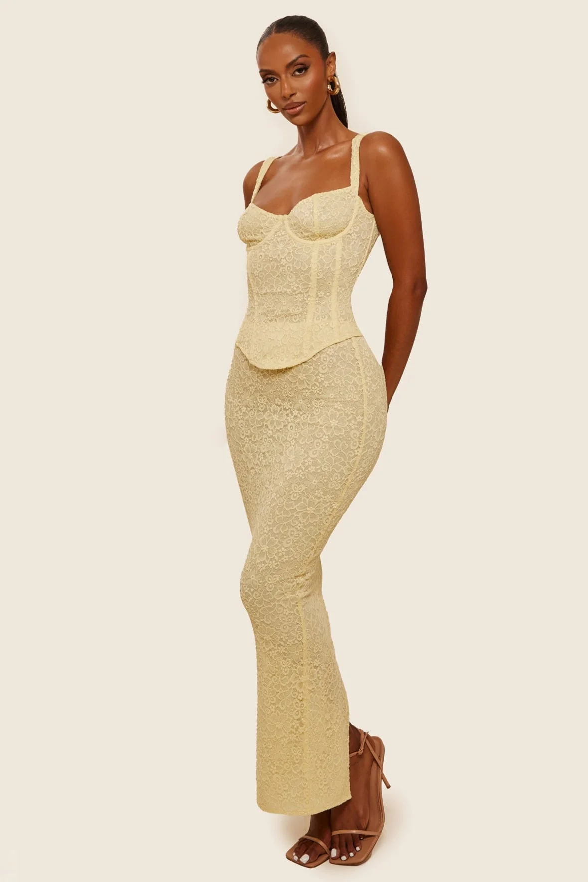 The Cinched Lace Corset Maxi Set in Yellow - Image 6