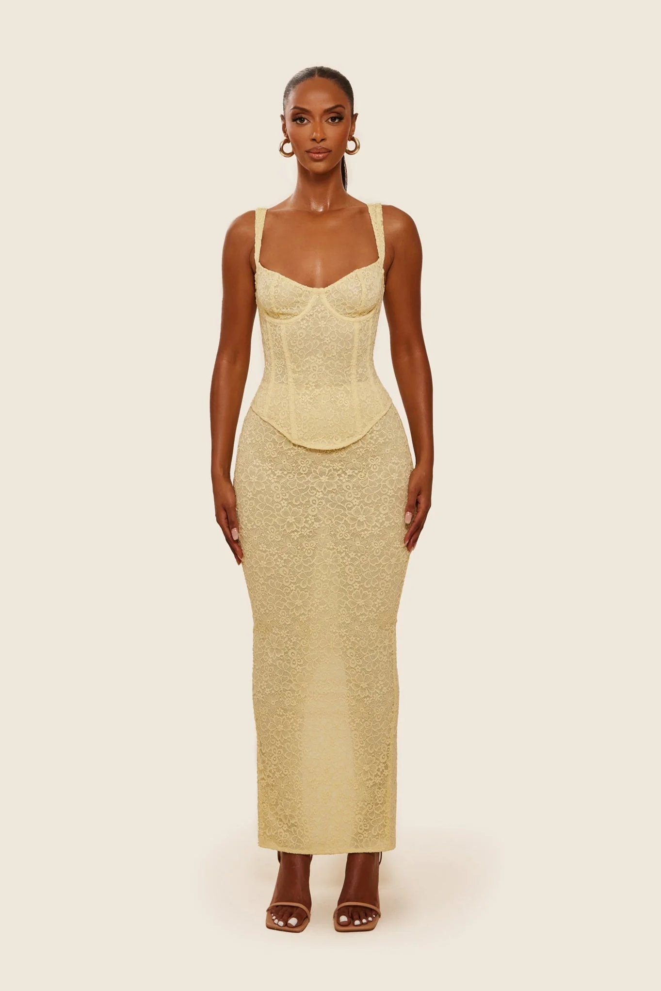 The Cinched Lace Corset Maxi Set in Yellow - Image 7