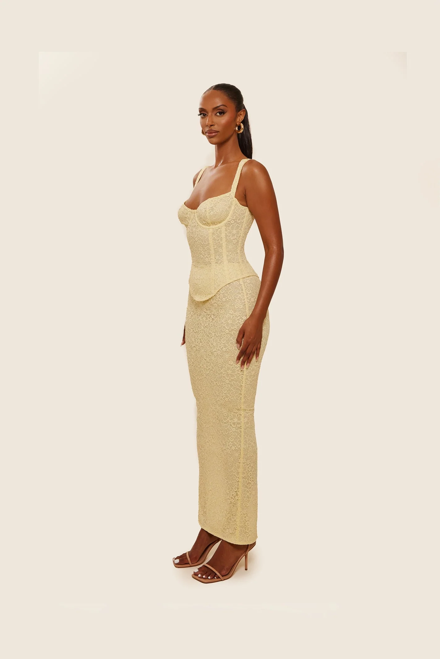 The Cinched Lace Corset Maxi Set in Yellow - Image 8