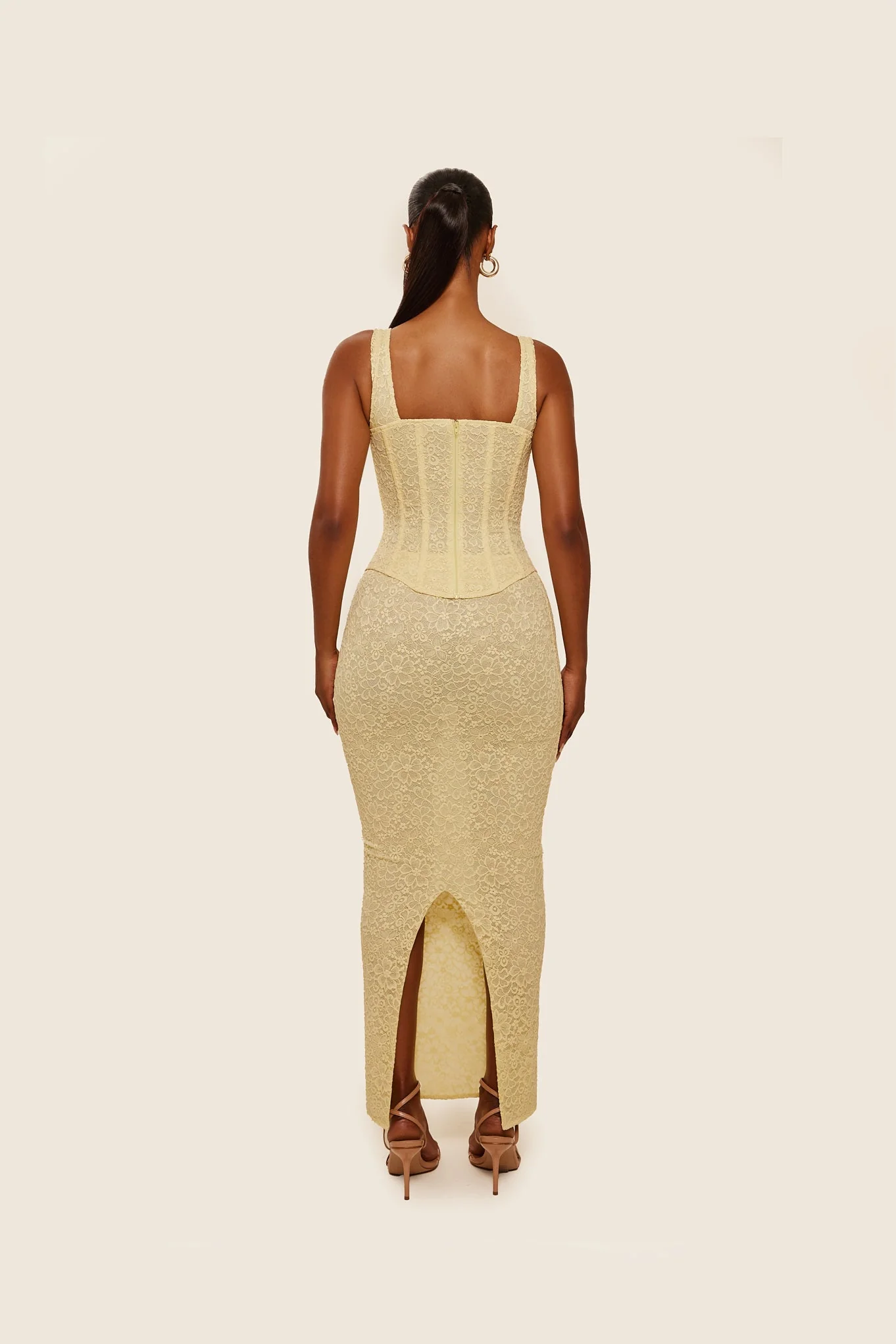 The Cinched Lace Corset Maxi Set in Yellow - Image 9