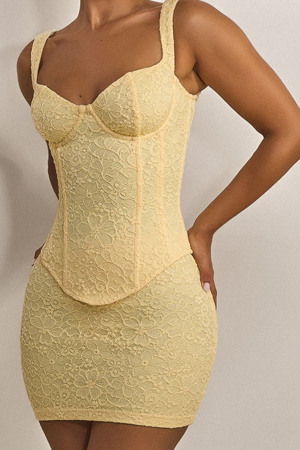 The Cinched Lace Corset Mini Set in Yellow - Image 10