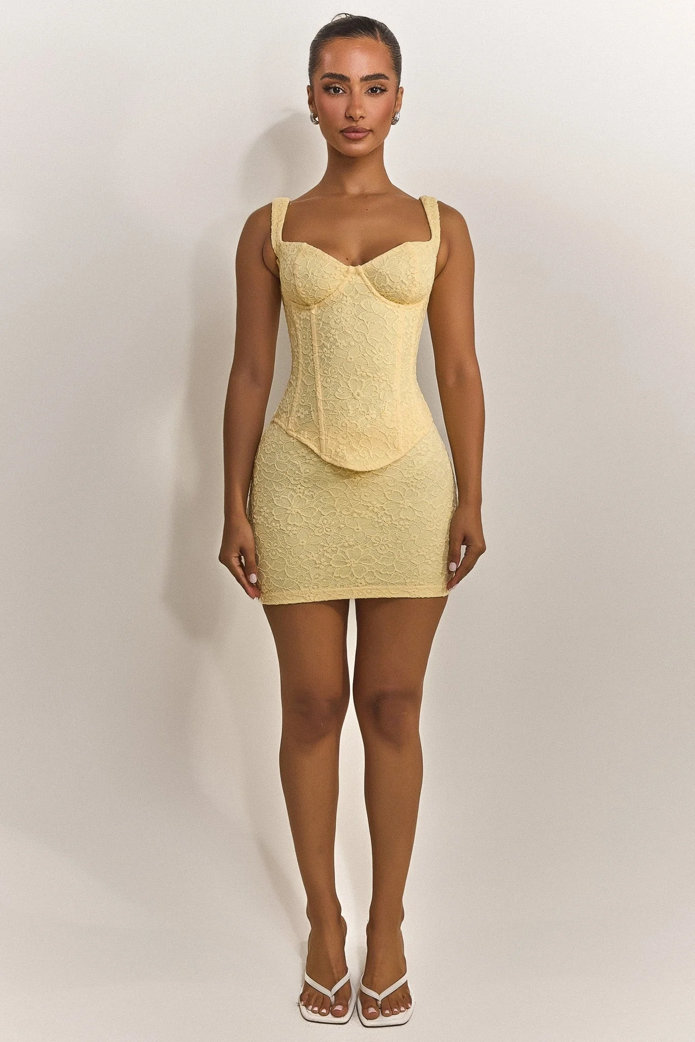 The Cinched Lace Corset Mini Set in Yellow - Image 3