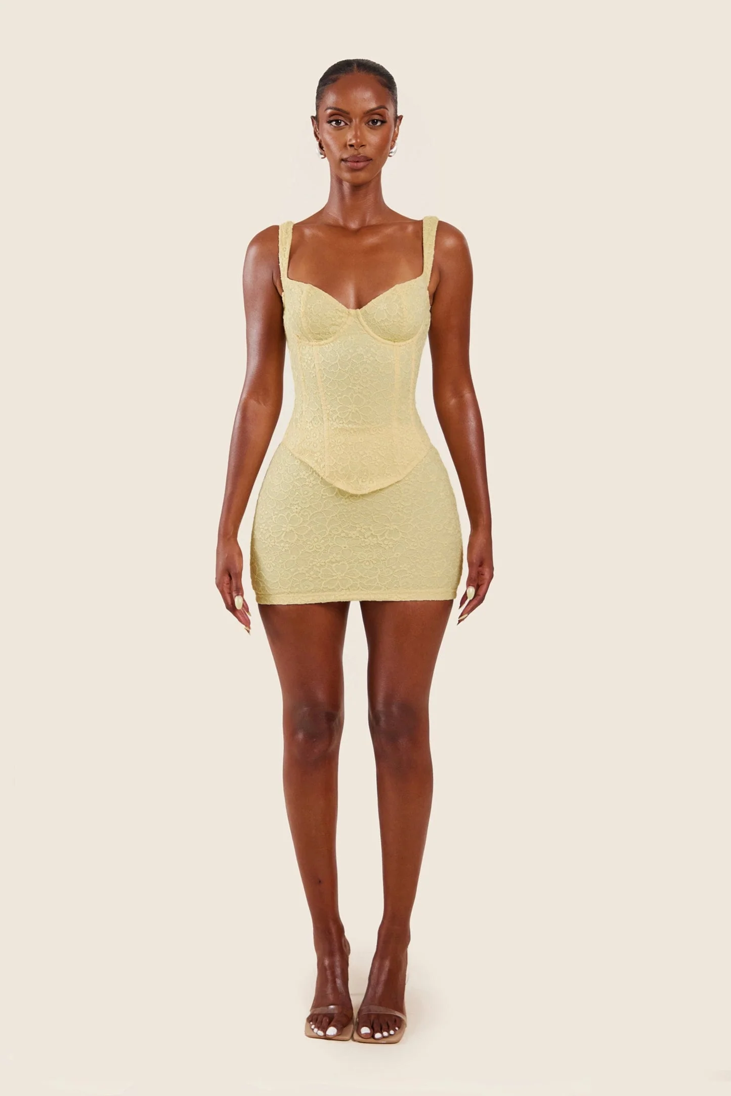 The Cinched Lace Corset Mini Set in Yellow - Image 6