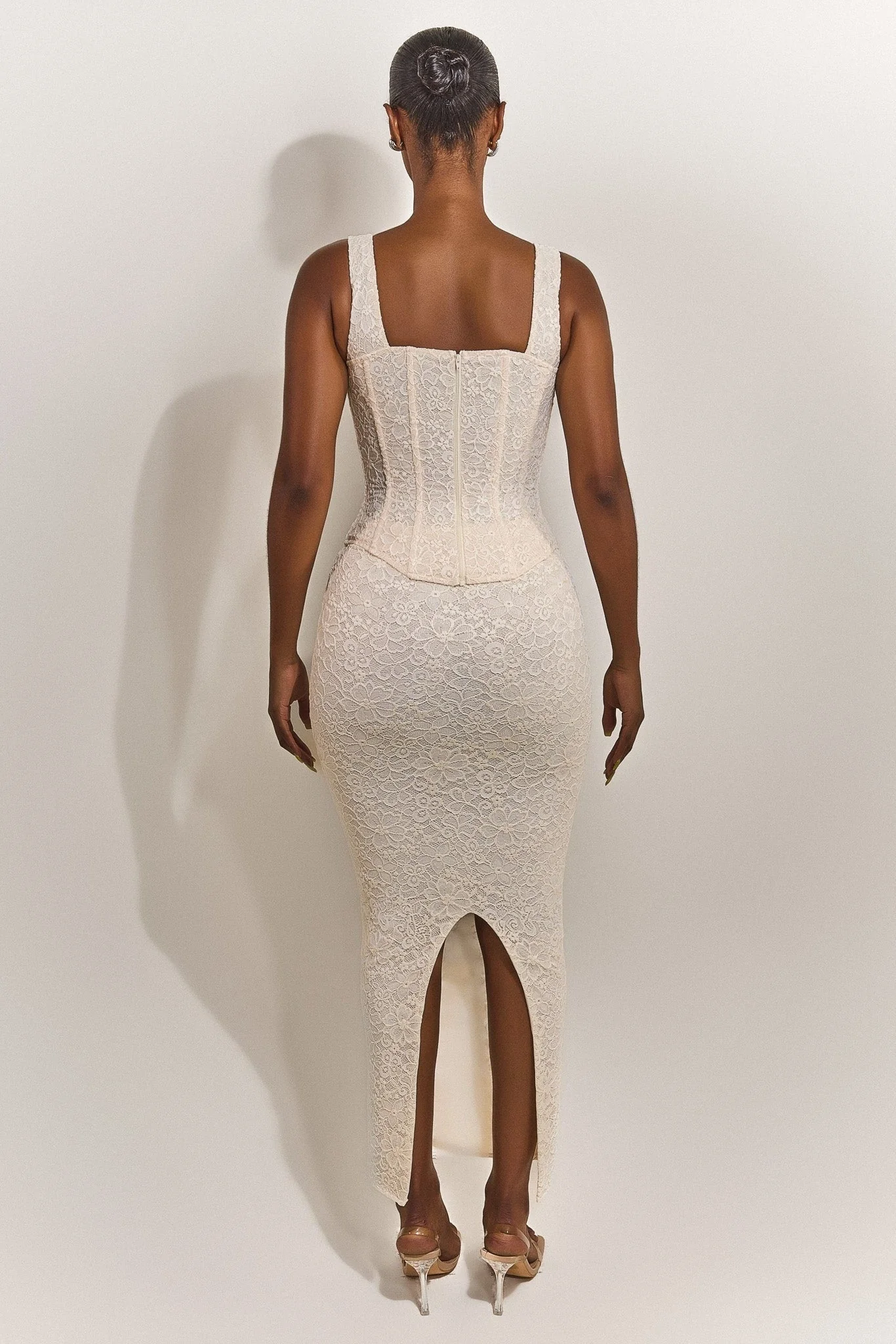 The Cinched Lace Maxi Set in Off White - Image 6