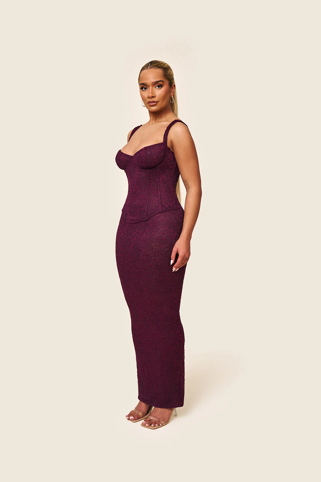 The Cinched Lace Maxi Skirt in Plum - Image 6